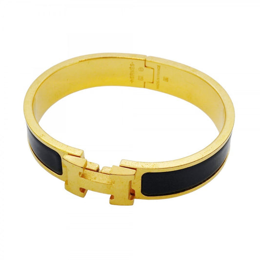 Hermes Click-Clack PM Bangle in GP-plated Gold and Black for Women