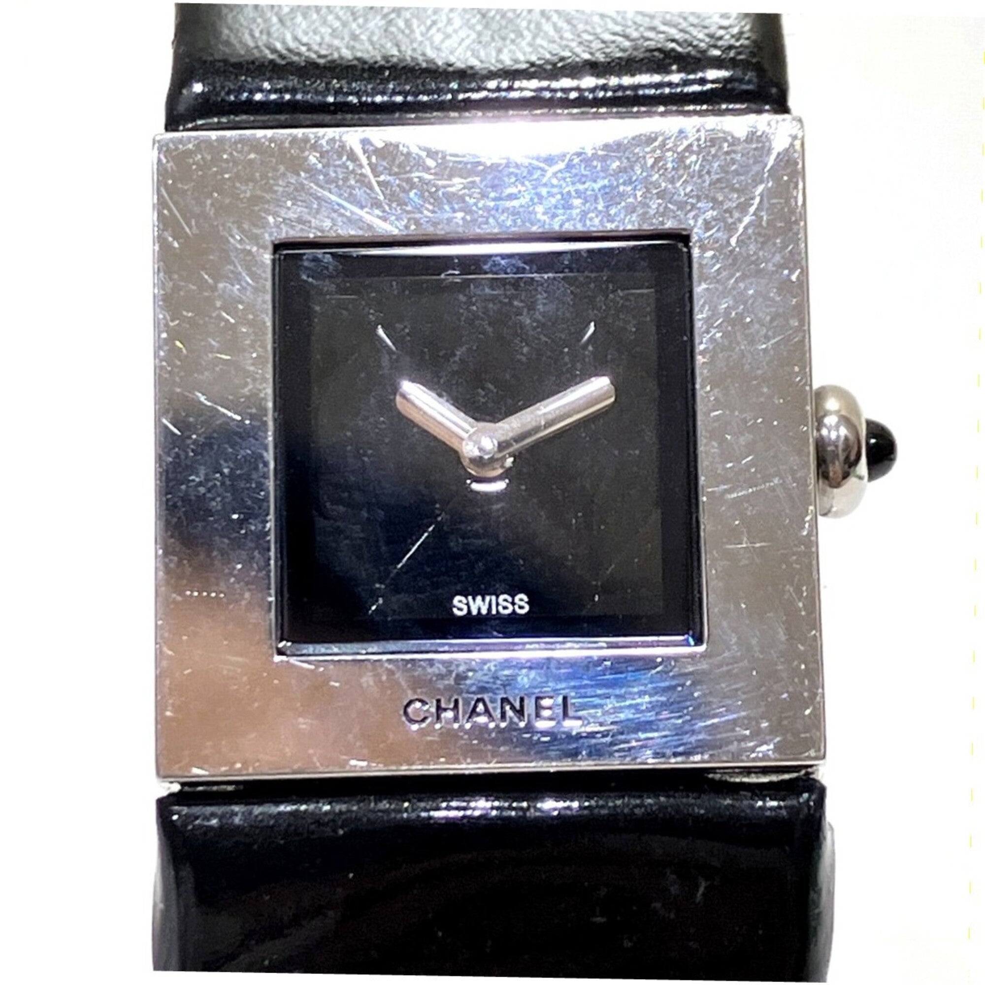 Chanel Matelassé Watch, Total Weight 27g, Stainless Steel, Genuine Leather Strap, Quartz Movement, Black Dial, H0116 — Good
