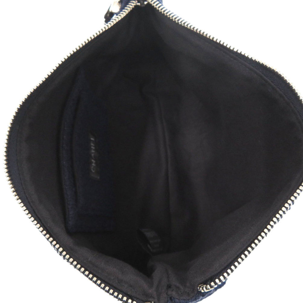 Like new Chanel 3-piece travel set including headband, scrunchie, and pouch, cotton, navy blue, 0541 CHANEL — Like New