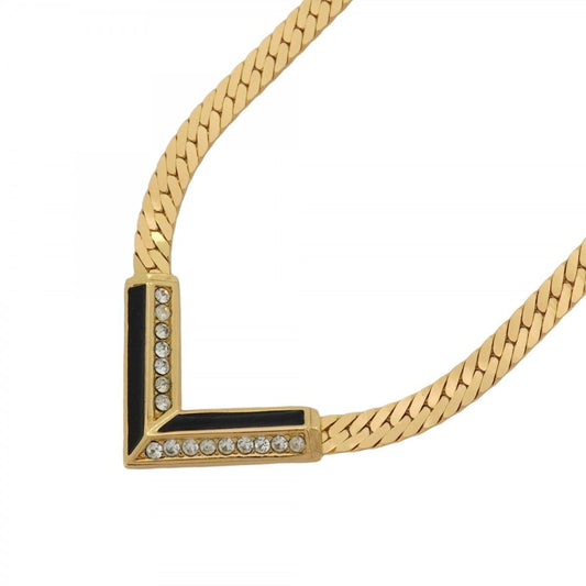 Christian Dior Necklace, GP Plated, Rhinestone, Gold, Black, Women's