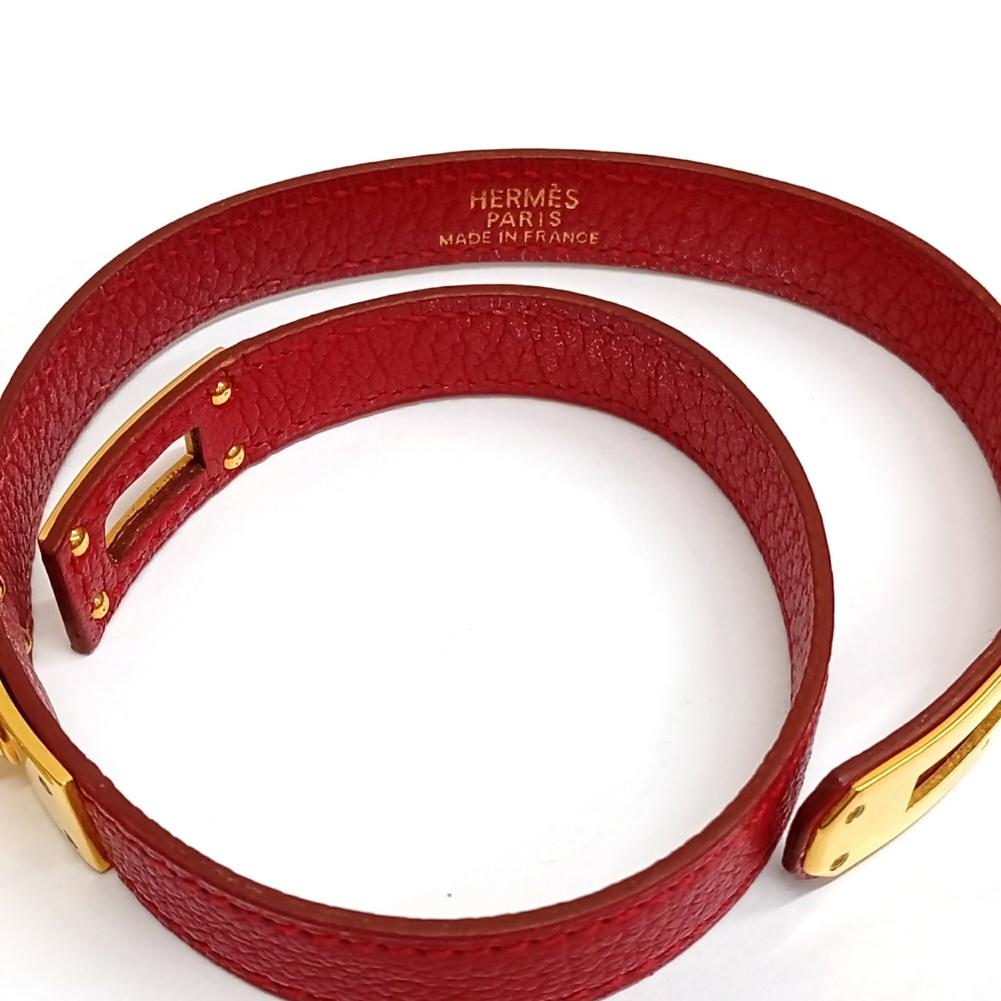 HERMES Leather Bracelet Kelly Double Tour Red (Discontinued Color) □F Made in 2002