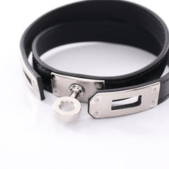 Hermes Kelly Bracelet Double Tour Accessory Calfskin (Cowhide) Stainless Steel Box Calf Women's Black/Silver — New - Store Return