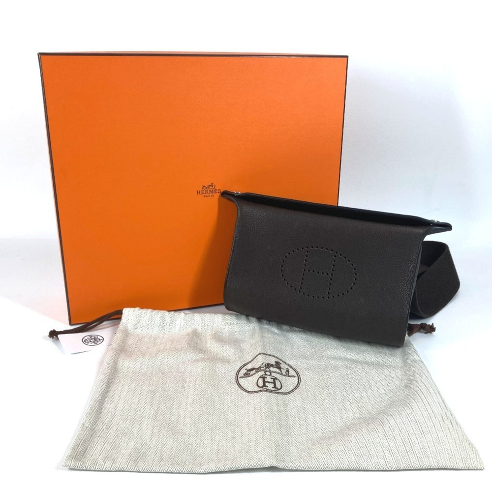 HERMES Hermes H logo punching Vid Poche crossbody bag pochette diagonal shoulder Togo men women dark brown — Like New