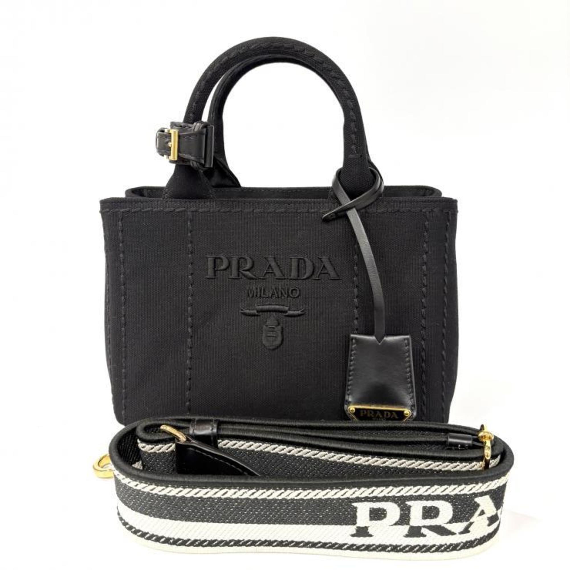 PRADA Canapa RICAMO 1BA038 Cotton Canvas Mini Handbag in Black, 2-Way Shoulder Bag, Prada