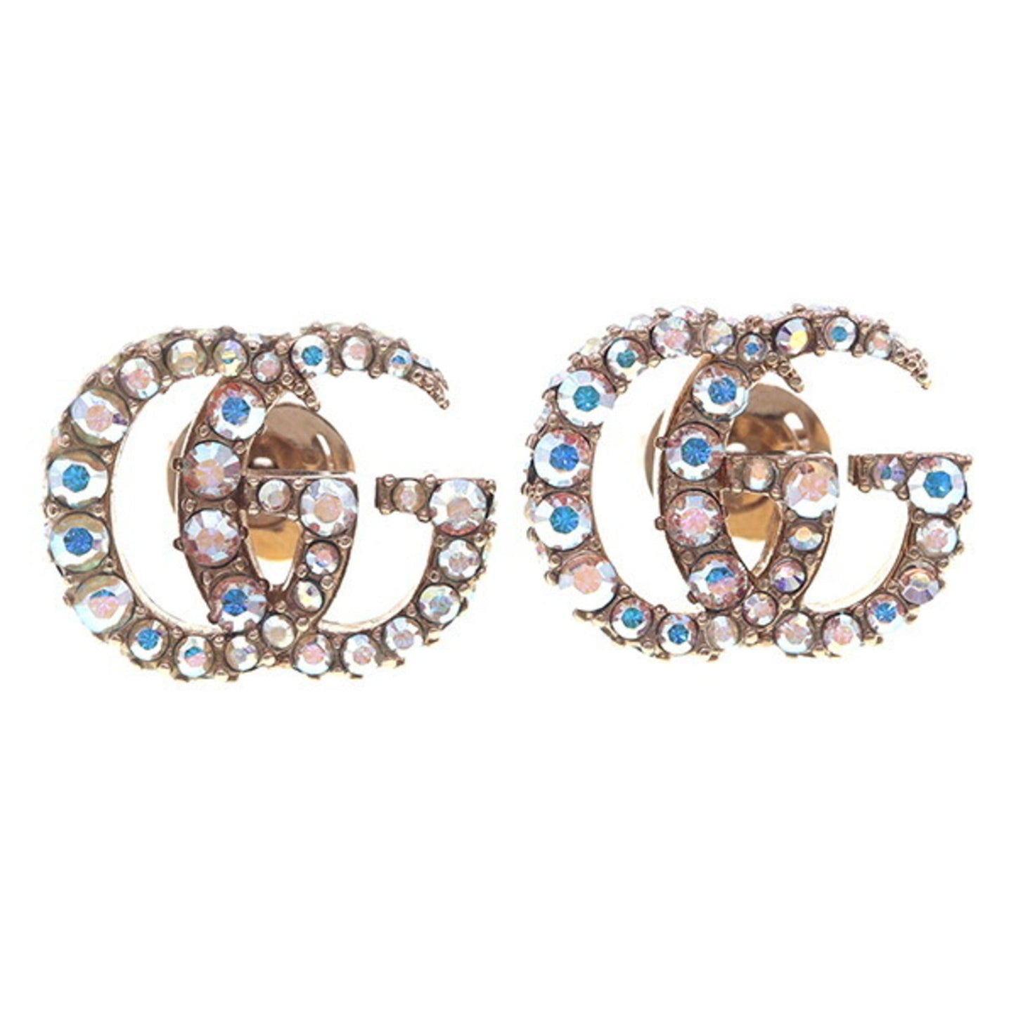 Gucci Double G Earrings 753886 Gold Metal Crystal GG Women's GUCCI