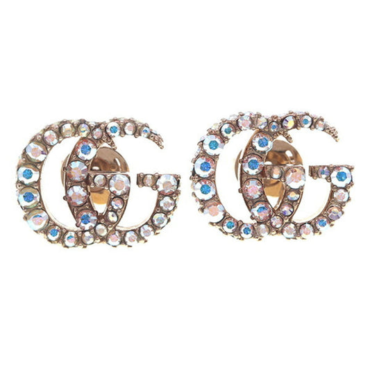 Gucci Double G Earrings 753886 Gold Metal Crystal GG Women's GUCCI