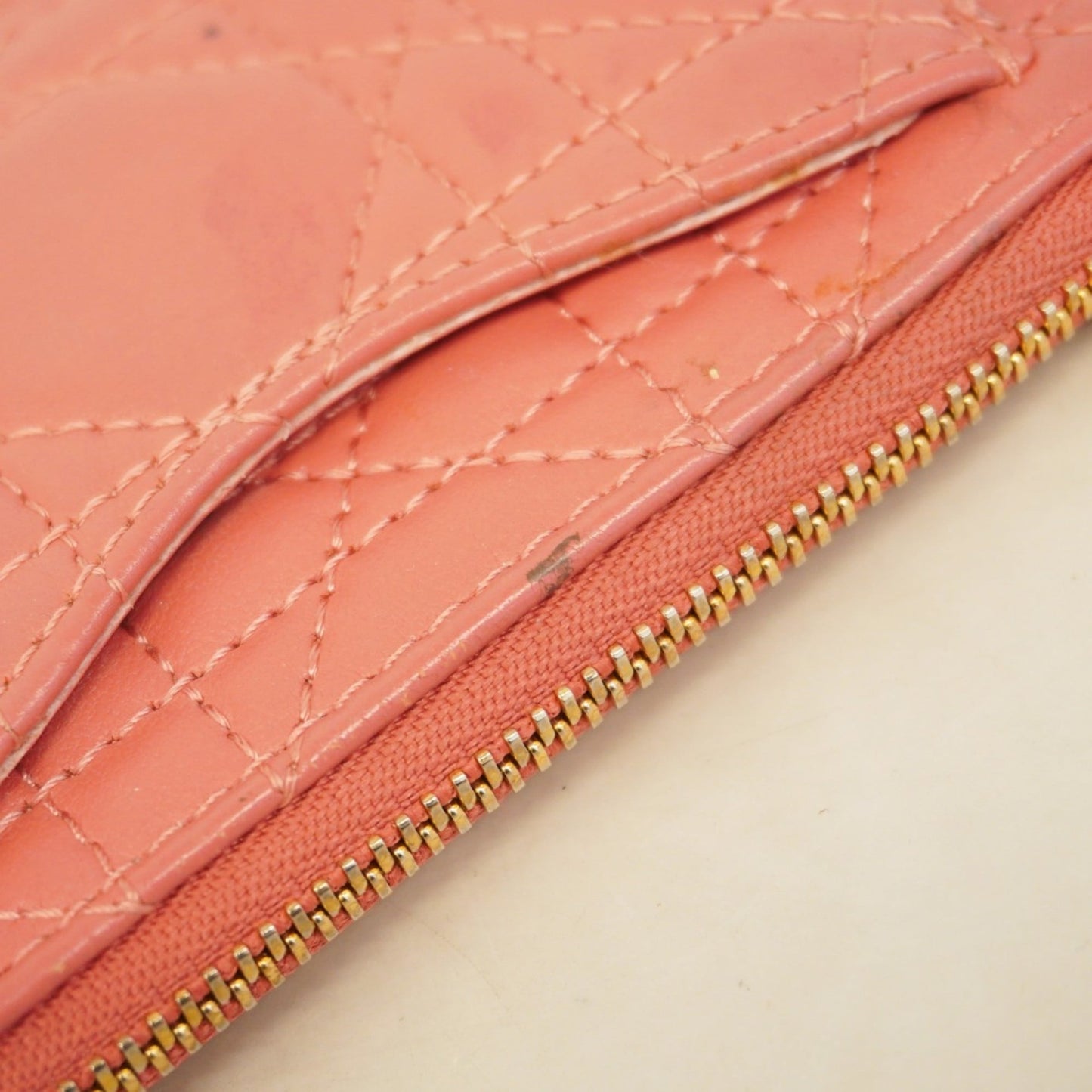 Christian Dior Cannage Leather Wallet/Coin Case, Pink, Women's