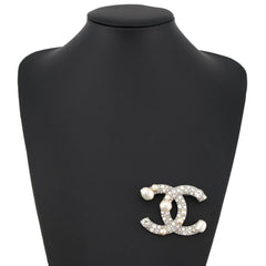 Chanel Brooch, Coco Mark Rhinestone, Faux Pearl, Metal, B17K A96841 CHANEL Brooch BROACH — Like New