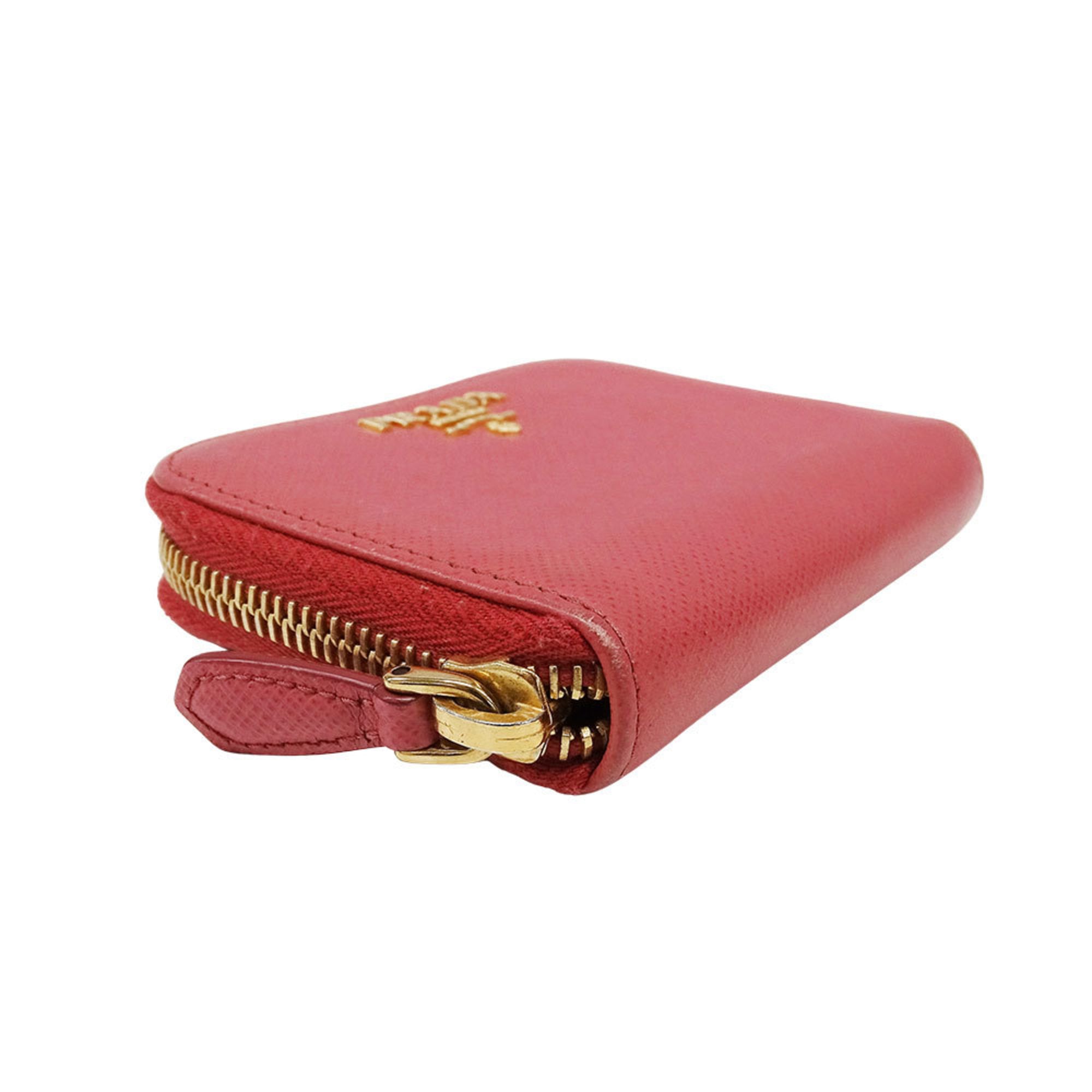 Prada Women's Saffiano Pink Wallet/Coin Case 1MM268 with Zip-Around Coin Purse