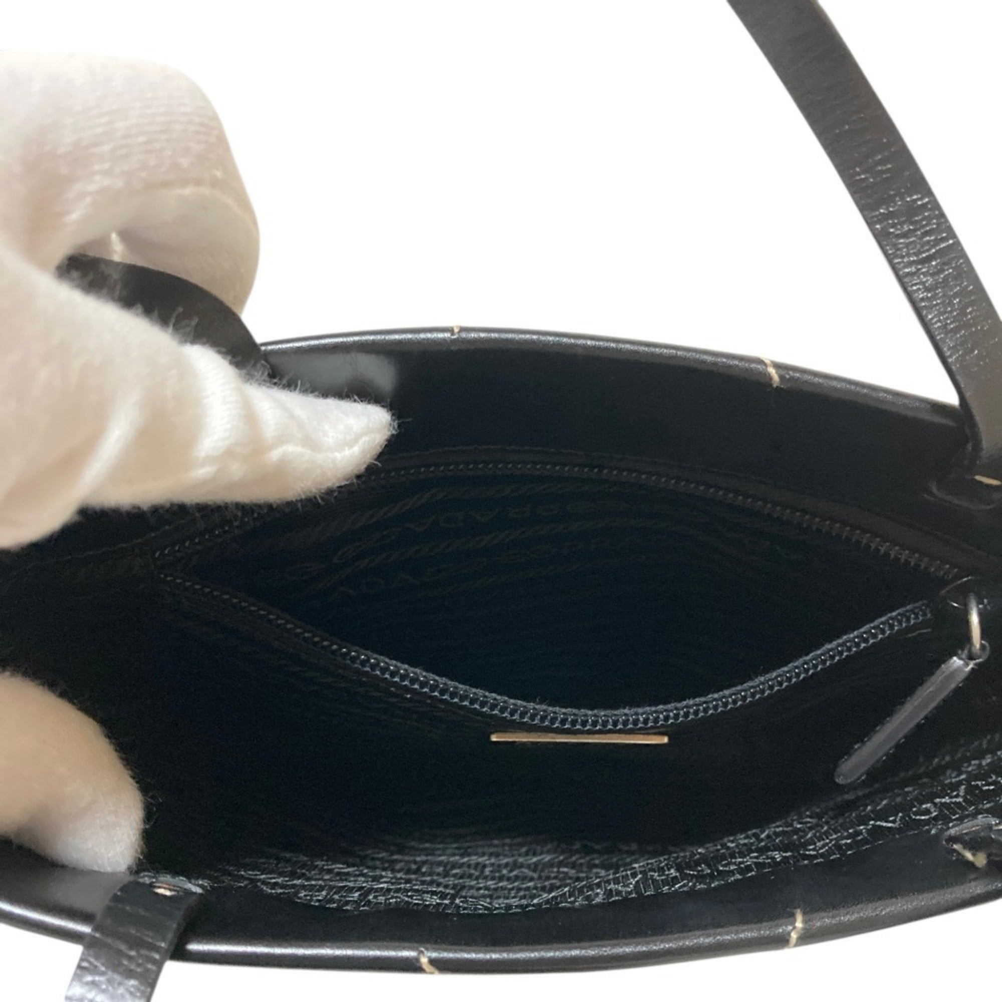 PRADA Triangle Logo Plate Flower Motif Leather Handbag B11285 Black Women's — Like New
