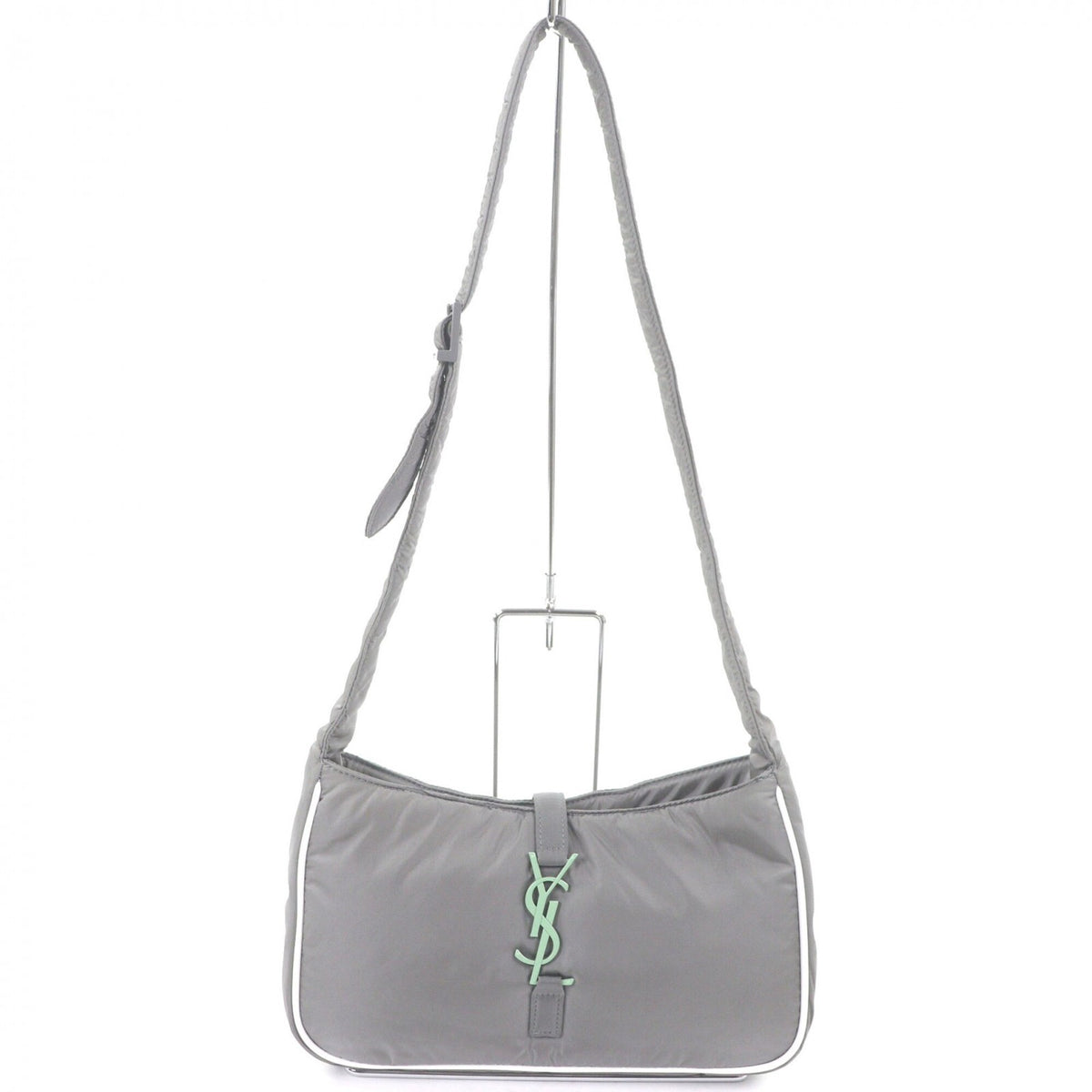 Yves Saint Laurent SAINT LAURENT PARIS 733294 Nylon Cassandra Logo Hardware One-Shoulder Bag, Gray, with Dust Made in Italy, Women's — Like New