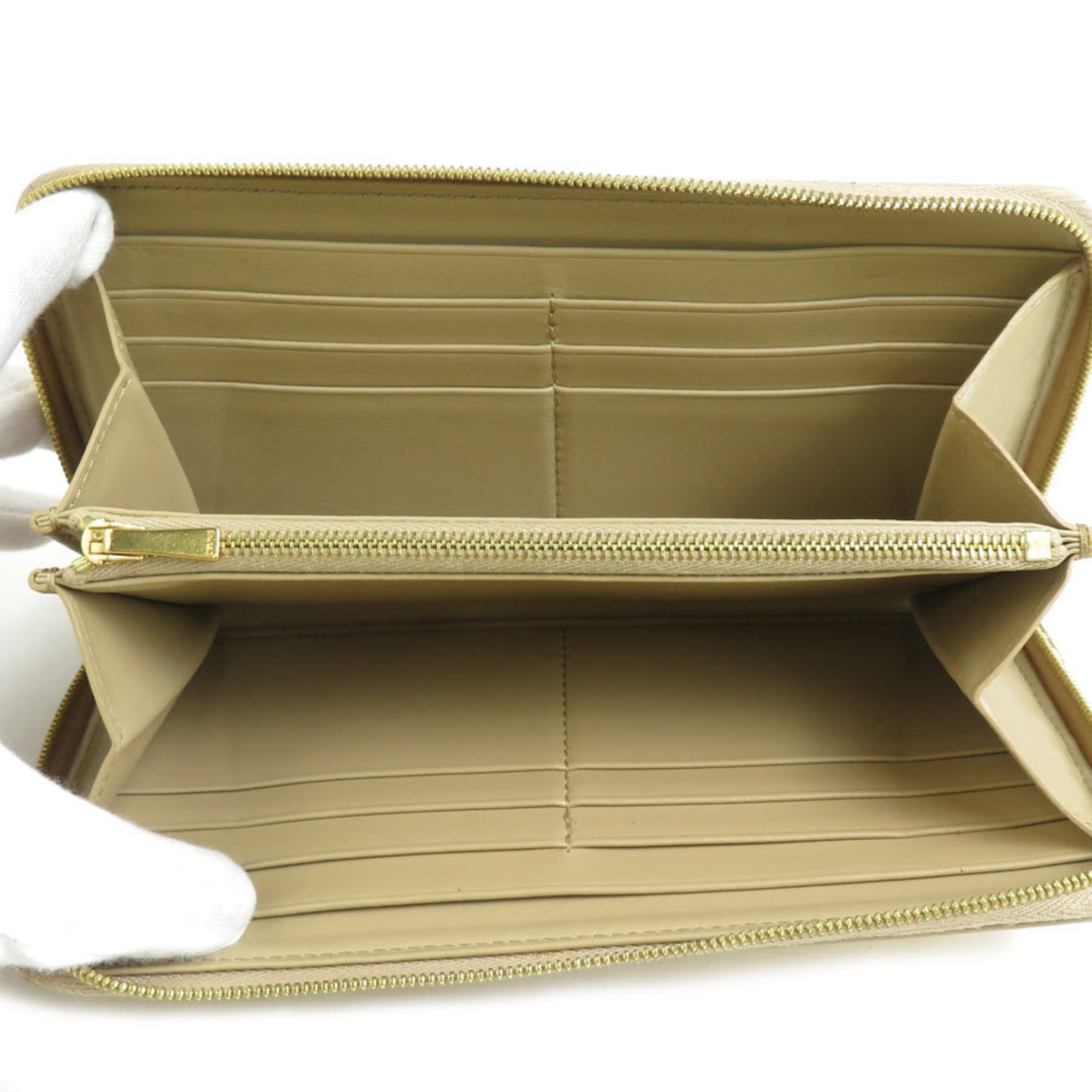 CELINE Round Long Wallet Leather Gold Men's Women's 55790g