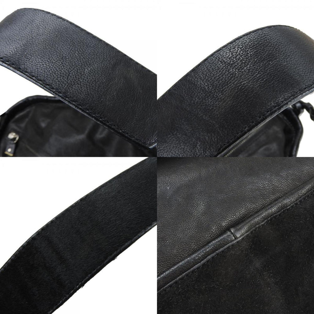 Celine Shoulder Bag Leather Pony Suede Black Women's CELINE