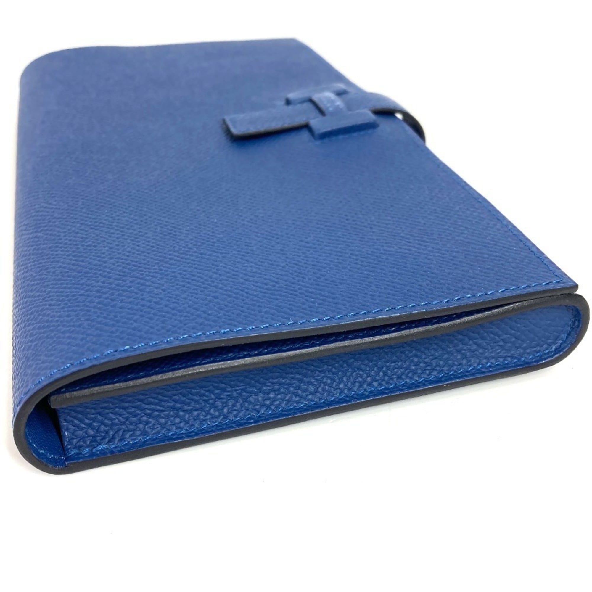 HERMES New H Passant Toutenman Logo Long Wallet Clutch Bag Epson Men's Women's Deep Blue Like