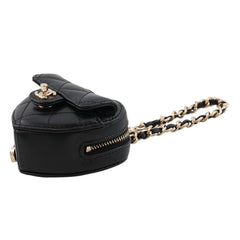 Chanel accessory bag charm, Matelassé heart mini lambskin AP4838, black. handbag pouch — Like New