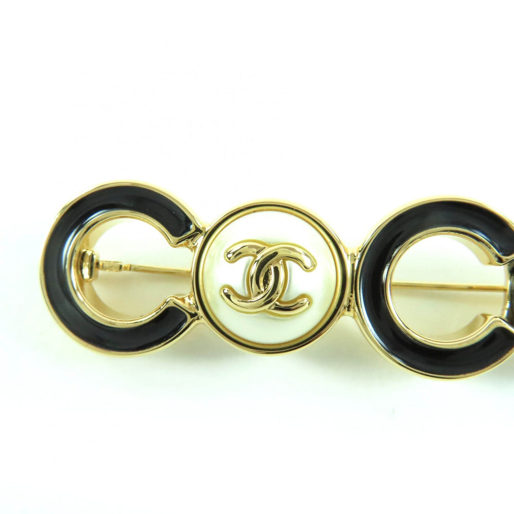 CHANEL B24B Coco Mark Brooch with Faux Pearls, Black and Gold, Box, Made in Italy, Women's — Like New
