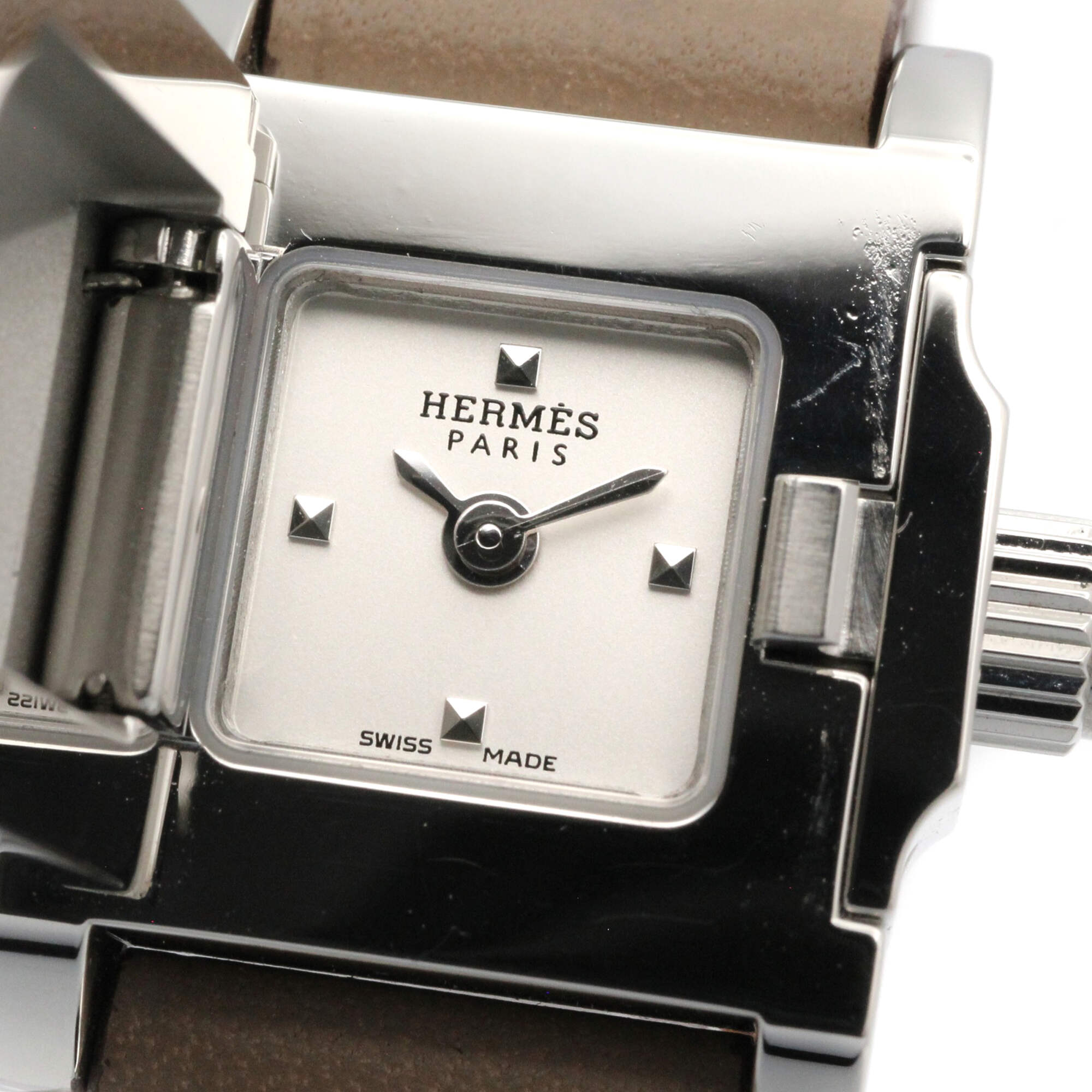 Hermes Mini Medor Watch, Stainless Steel, Leather Strap, Women's, Silver Tone, ME2.110 — Very Good