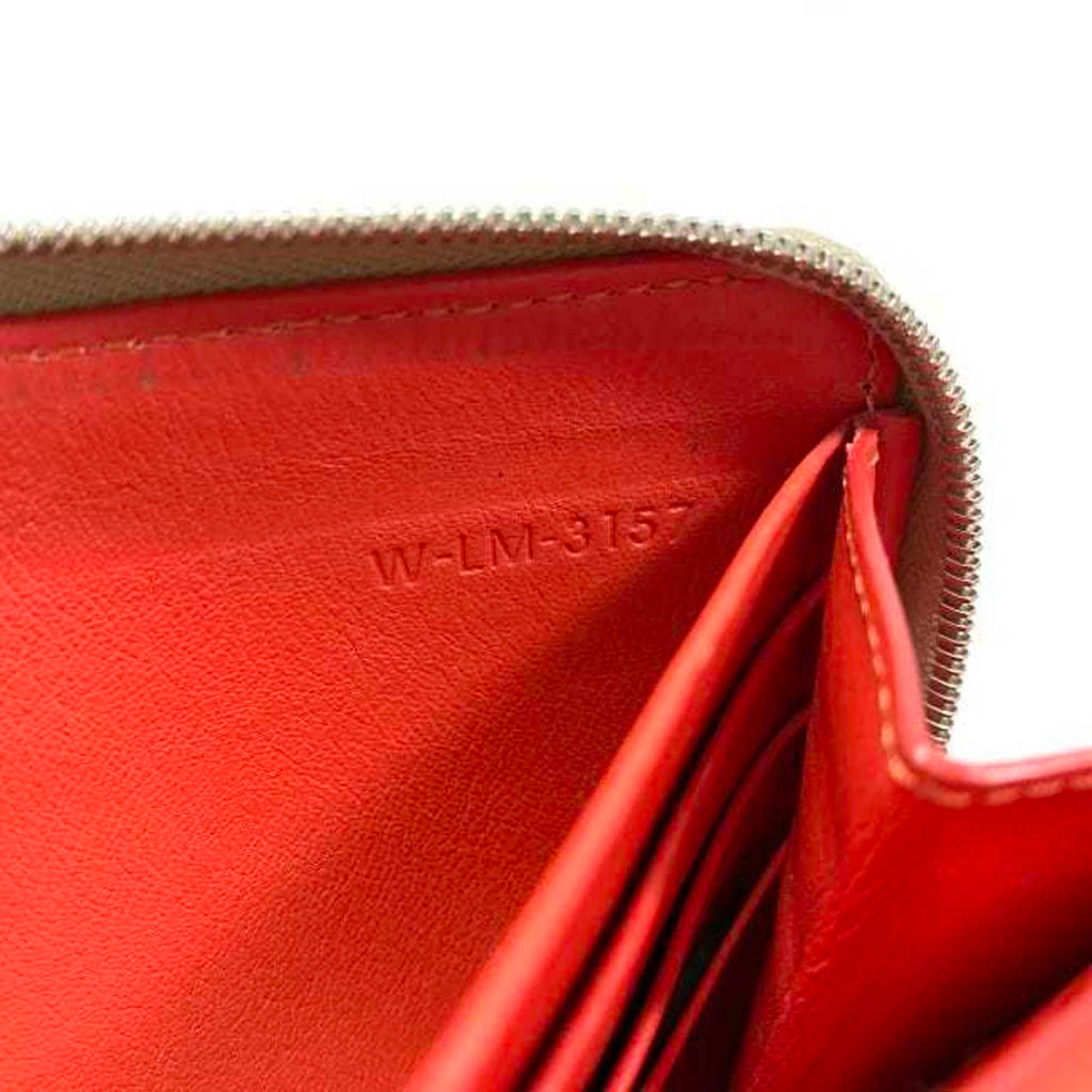 CELINE Round Long Wallet Beige Red Silver Leather Zip Ladies
