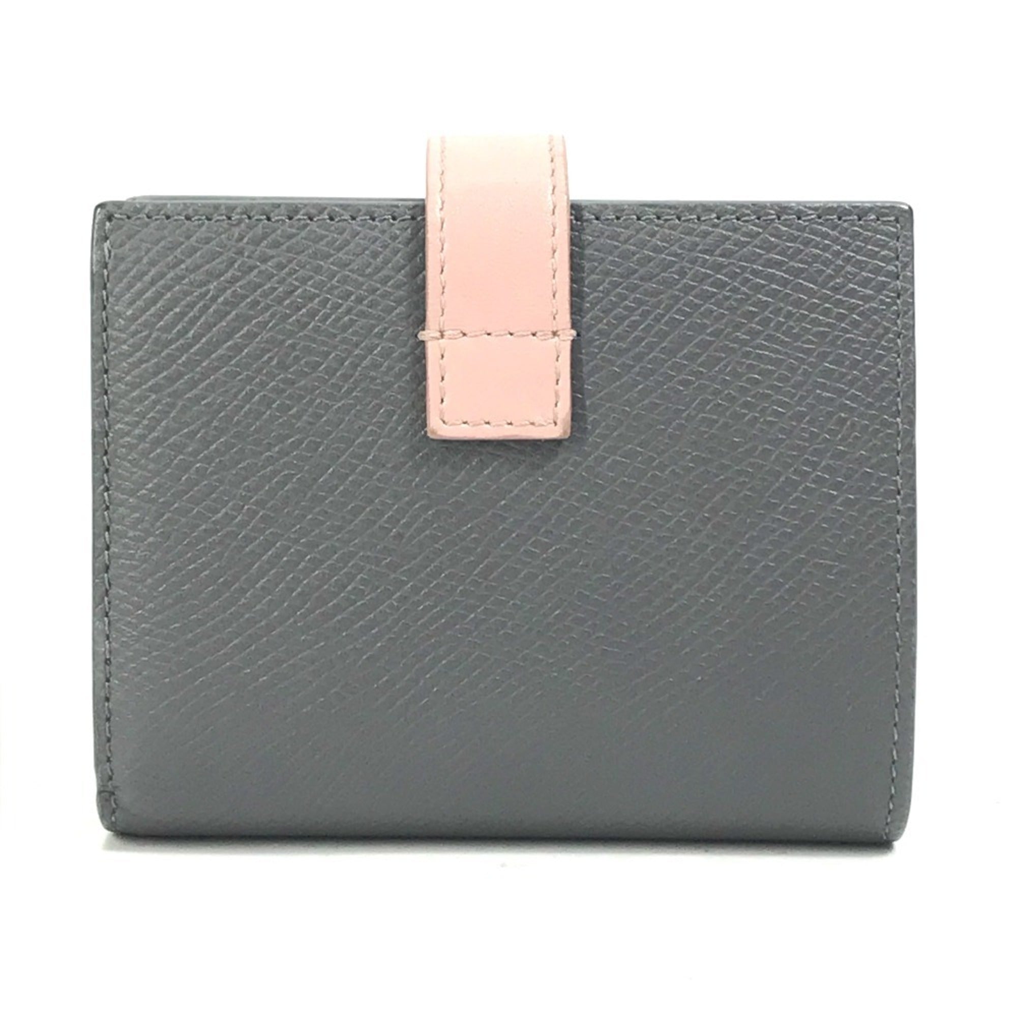 CELINE 10H263BRU.10GV Two-Tone Small Strap Wallet, Compact Tri-Fold Leather Women's, Gray and Pink