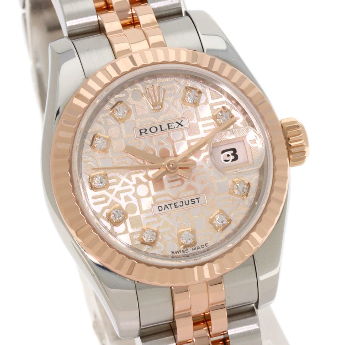 Rolex 179171G Datejust 10P Diamond Watch Stainless Steel SSxK18PG Everose Gold Ladies