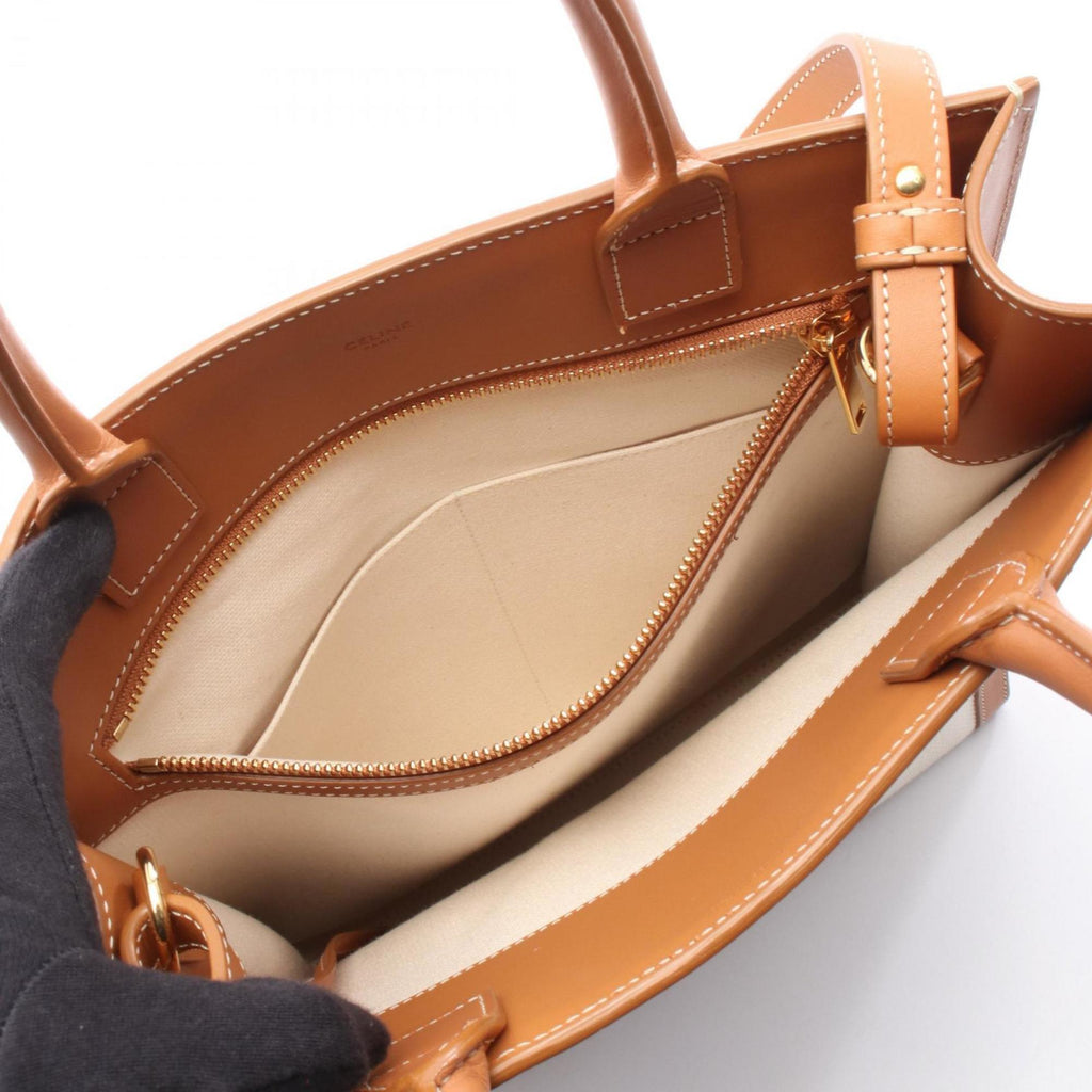 Celine Small Vertical Cabas Tote Bag, Canvas and Leather, Women's, Ivory Brown, 192082BNZ