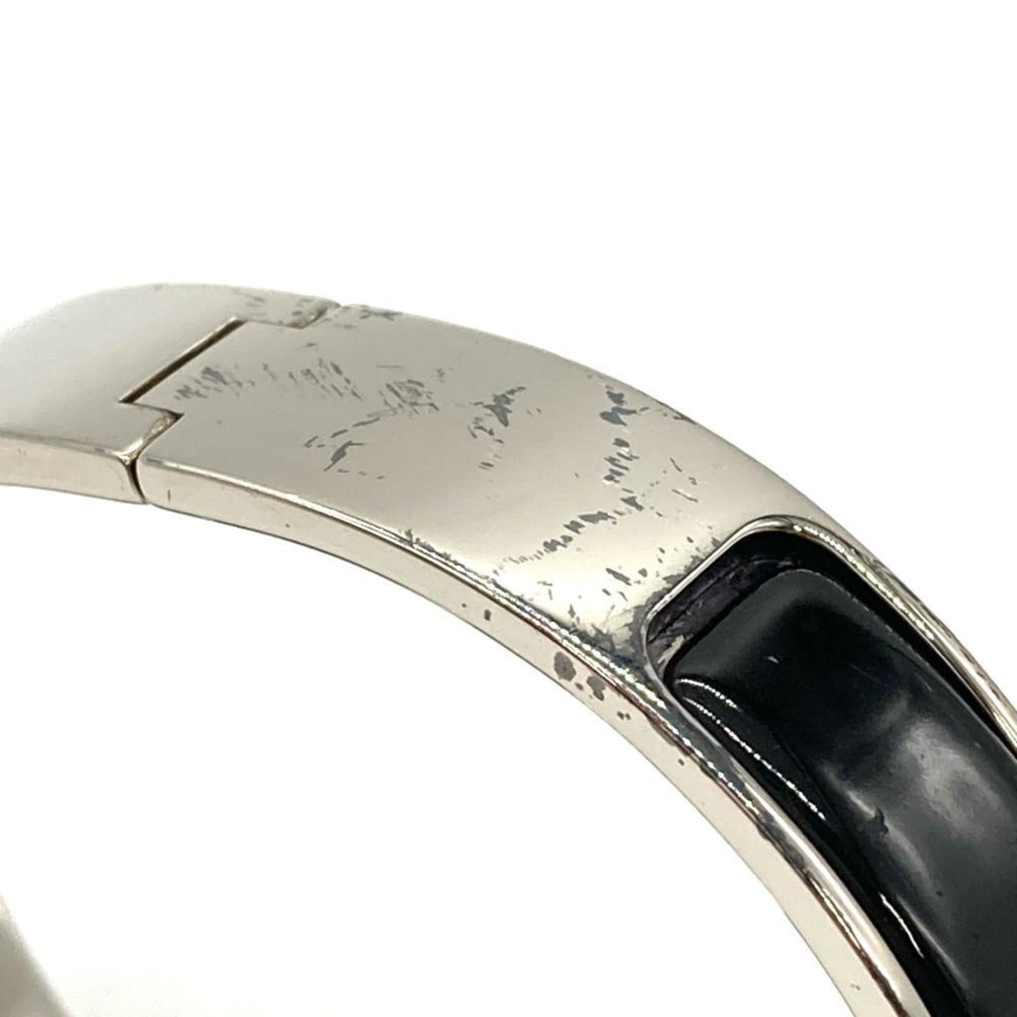 Hermes HERMES H Click Silver Bangle Cuff Enamel Black D Engraved