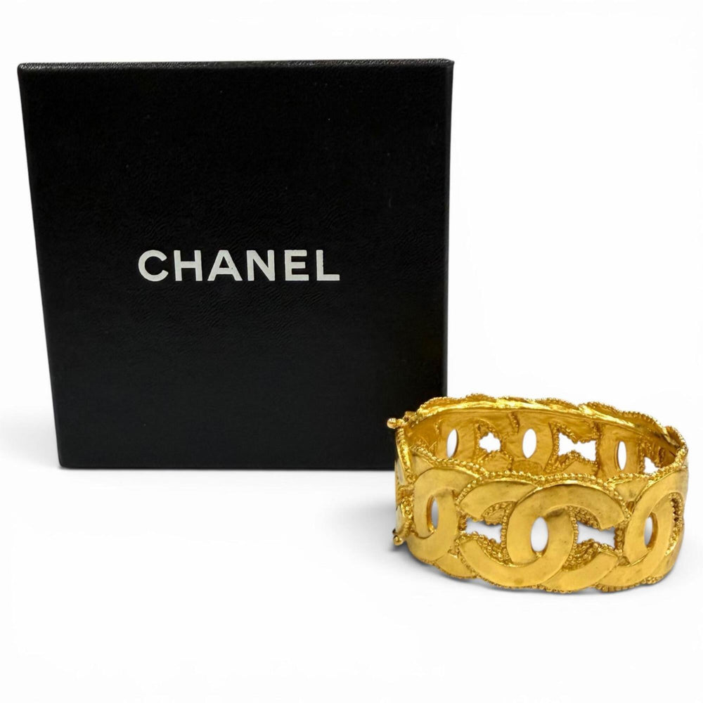 CHANEL Vintage 96A Coco Mark Bangle Bracelet, Gold, Made in France, Women's, with Box — Like New