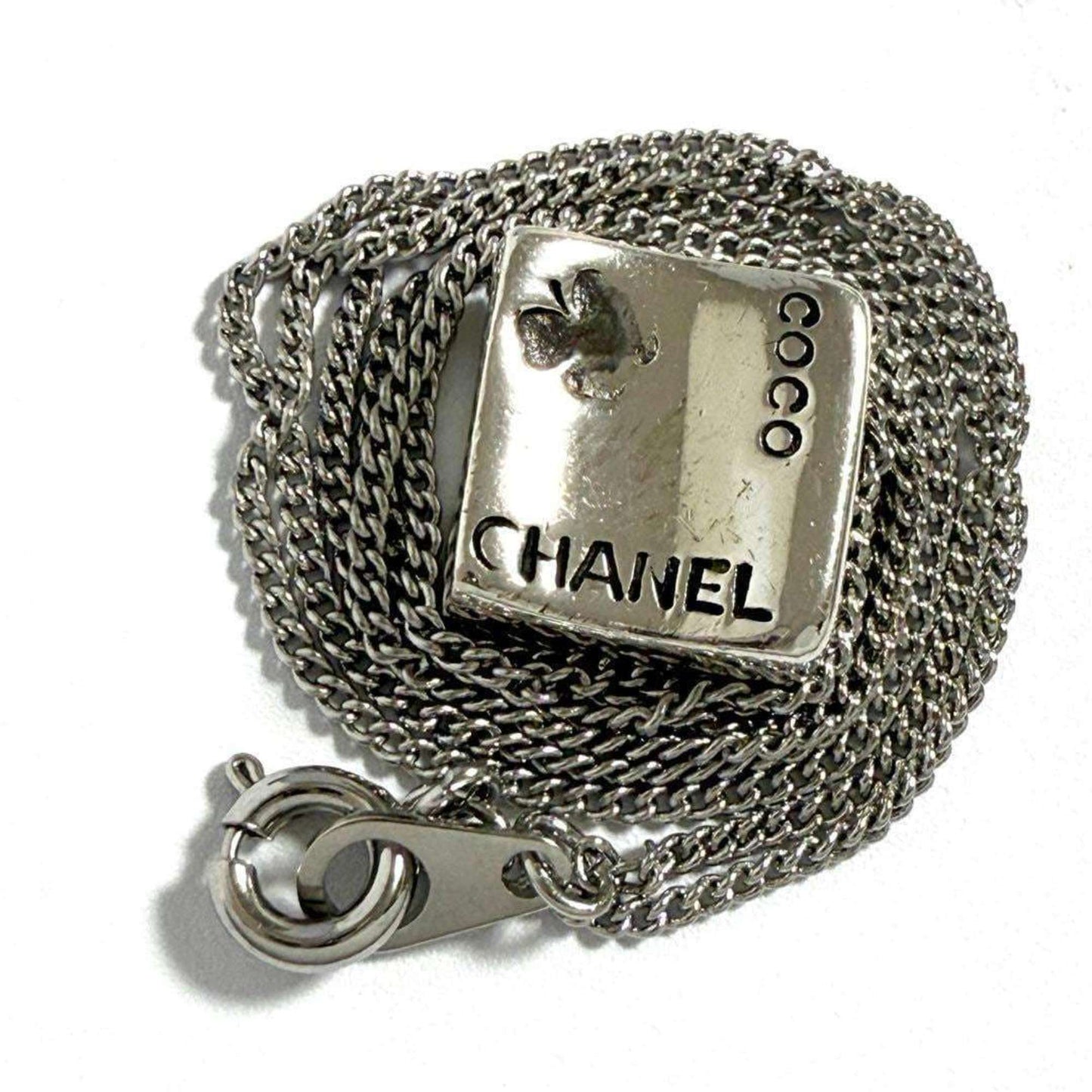 Chanel Pendant Necklace Silver Coco Camellia Reversible