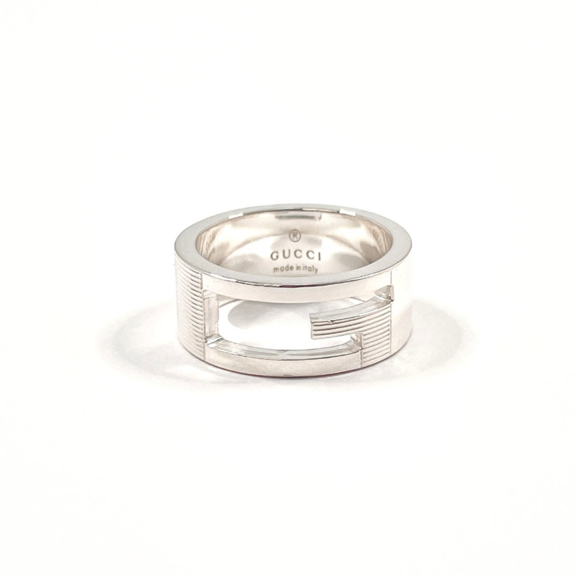 GUCCI Branded Cutout G Ring, Sterling Silver 925, Size 11, Silver, Women's — Like New