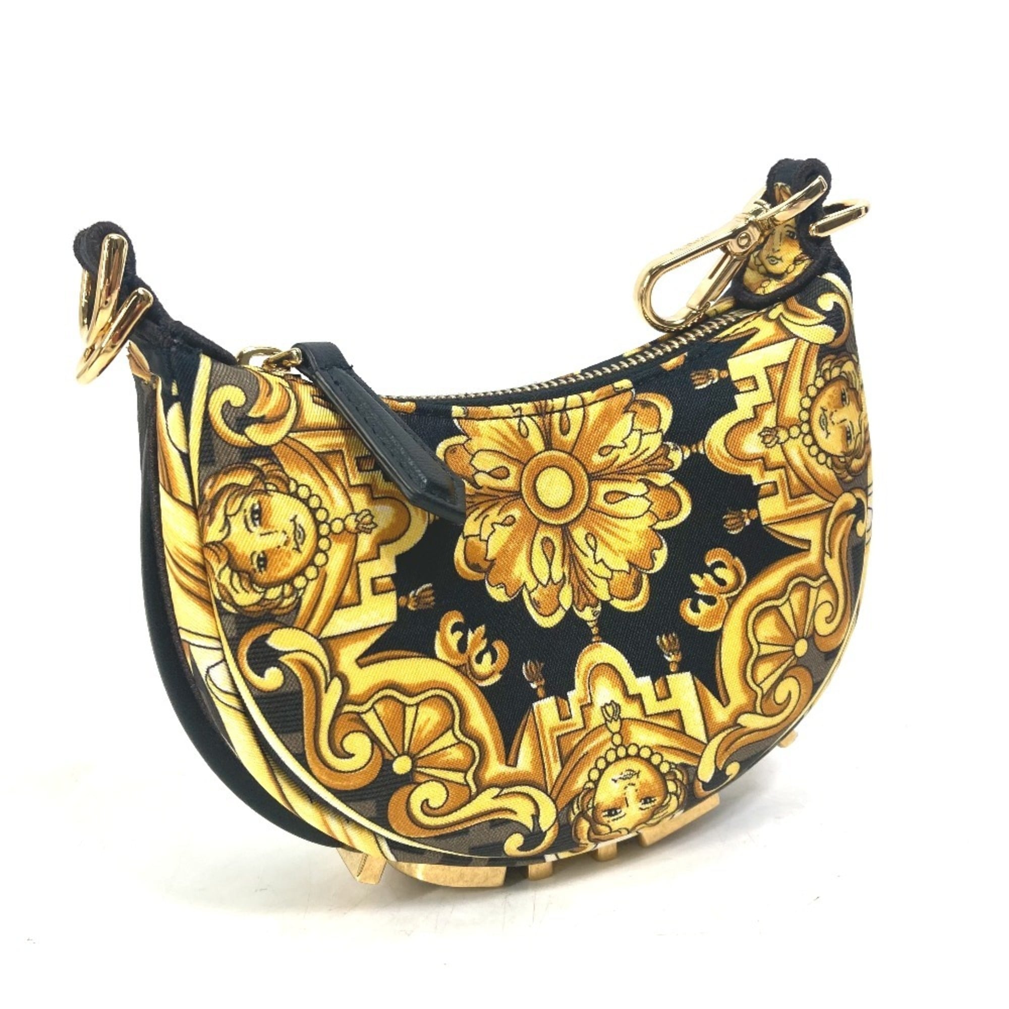 FENDI 7AS089 Nano Fendigraphy Fendace Versace Pouch Clutch Bag Handbag Nylon Leather Women's Yellow — Like New