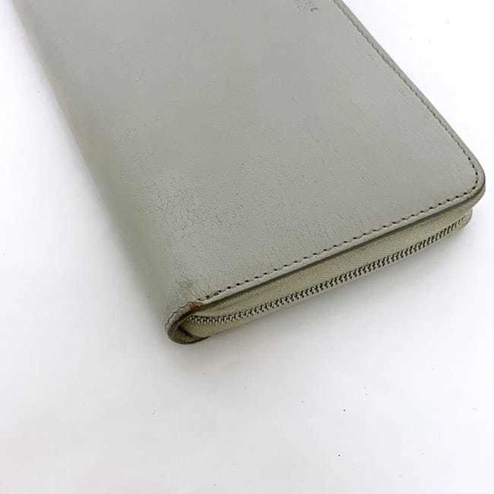 Celine Round Long Wallet Large Zip Multi-Function ec-22650 Gray 105003 Leather S-PG-3176 CELINE Women's