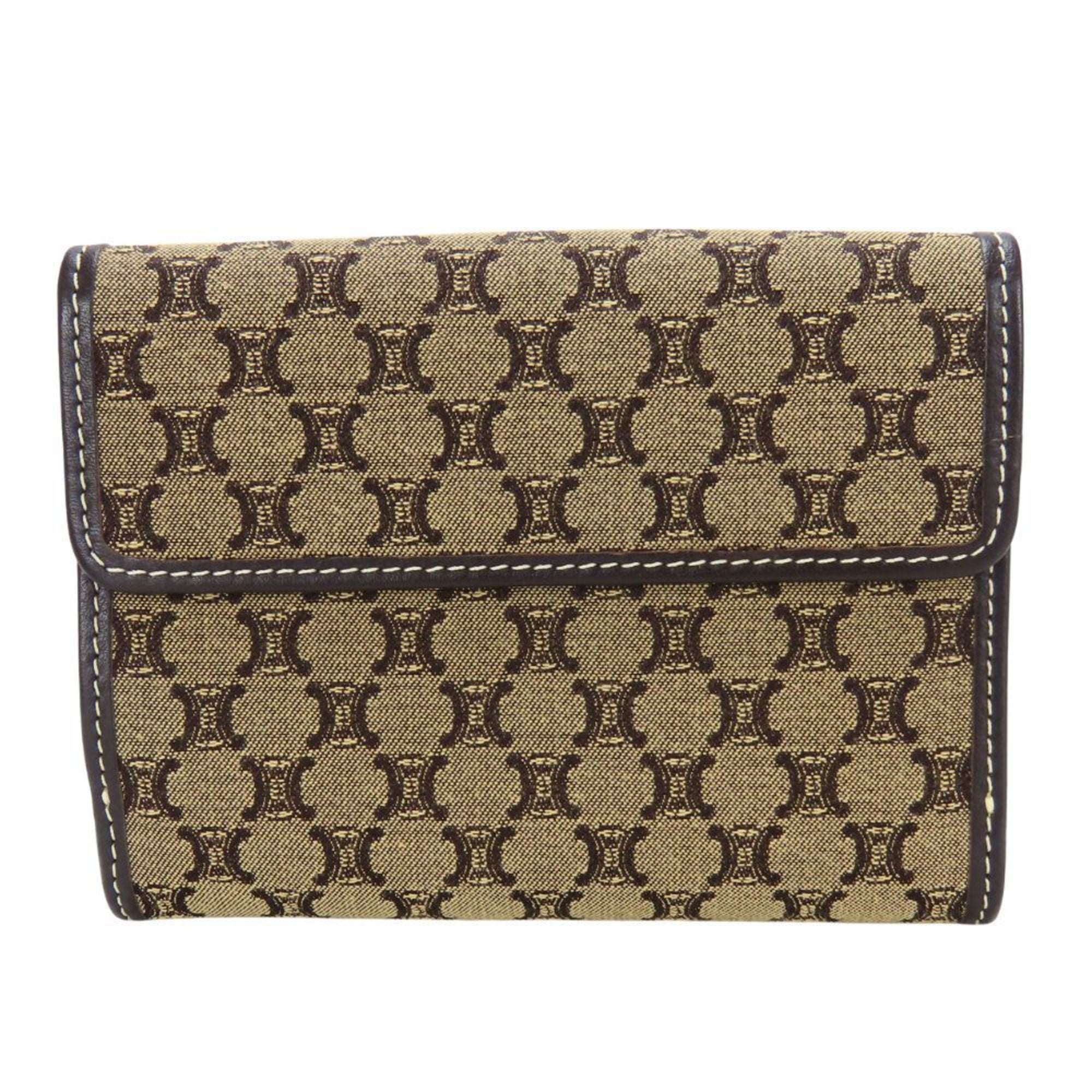 Celine bi-fold wallet, Macadam canvas and leather, beige dark brown, compact, women's, CELINE