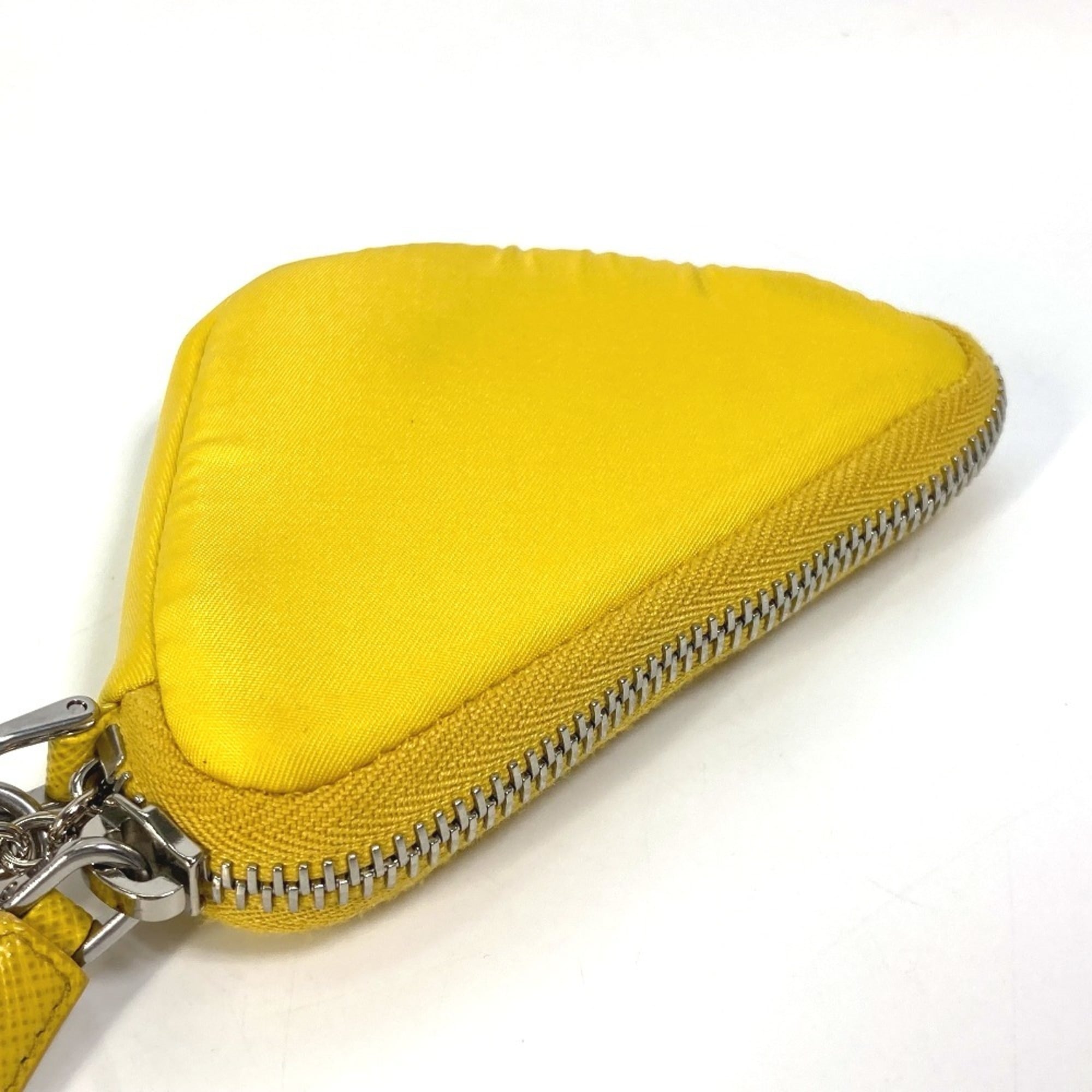 PRADA 2TT140 Triangle Plate Re Nylon with Neck Strap Key Ring Pouch Men's Yellow — New - Store Return
