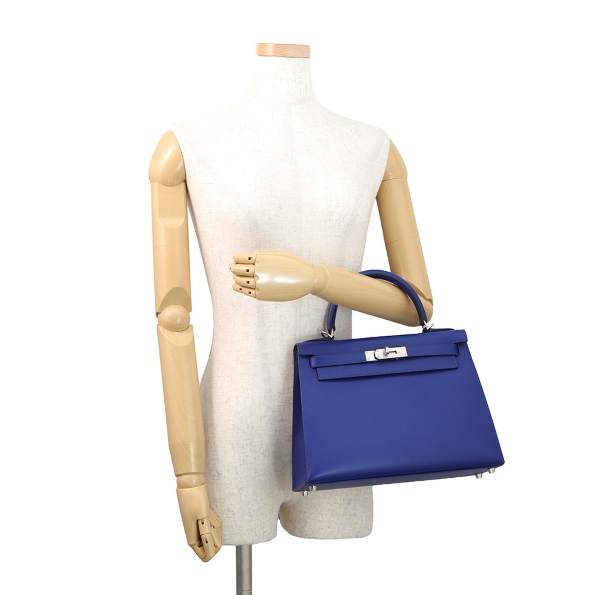 Hermes Kelly 28 Handbag, Sellier Stitching, Blue Electric Matte Epsom Leather, B Stamp, 2-way Shoulder Bag. Kelly, Women's Handbag — Like New