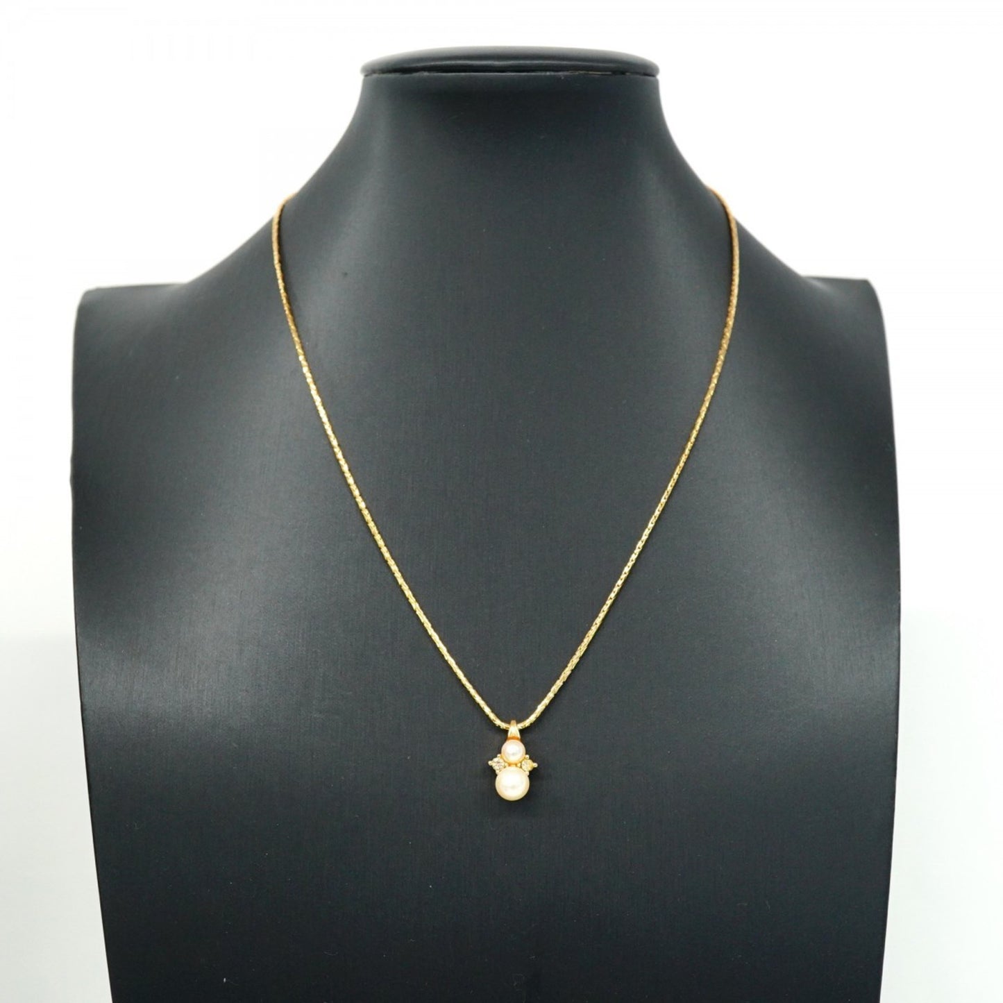 Christian Dior Necklace, GP Plated, Faux Pearl, Rhinestone, Gold, Women's