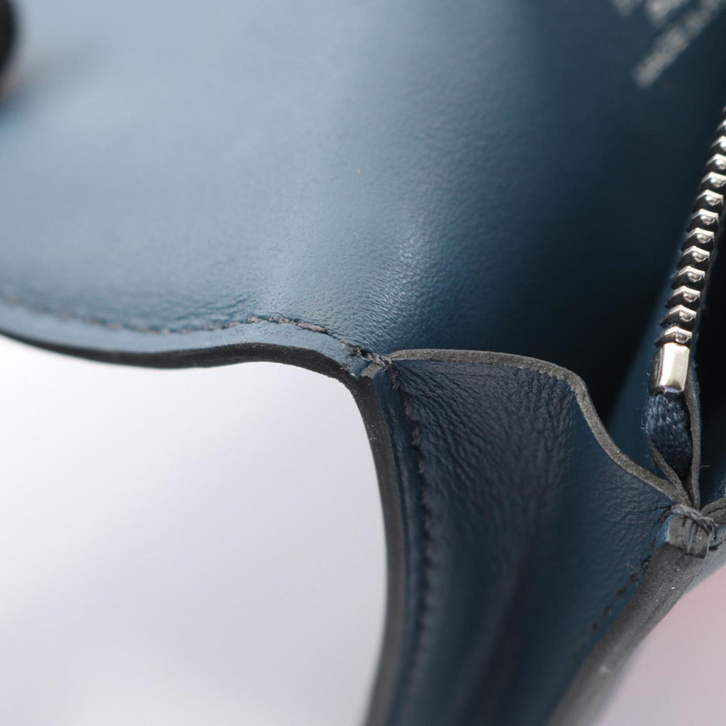 Hermes Hermès Avexois Compact ANIMAPOLIS Wallet/Coin Case, Silk and Leather, Swift Women's, Navy, Multicolor, Mykonos Orange