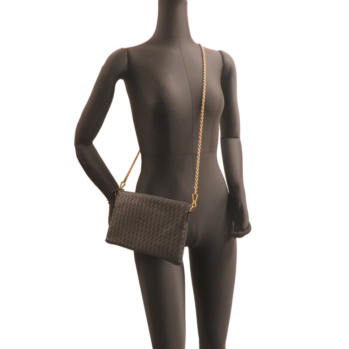 Bottega Veneta Intrecciato Chain Shoulder Bag, Women's Leather, Black