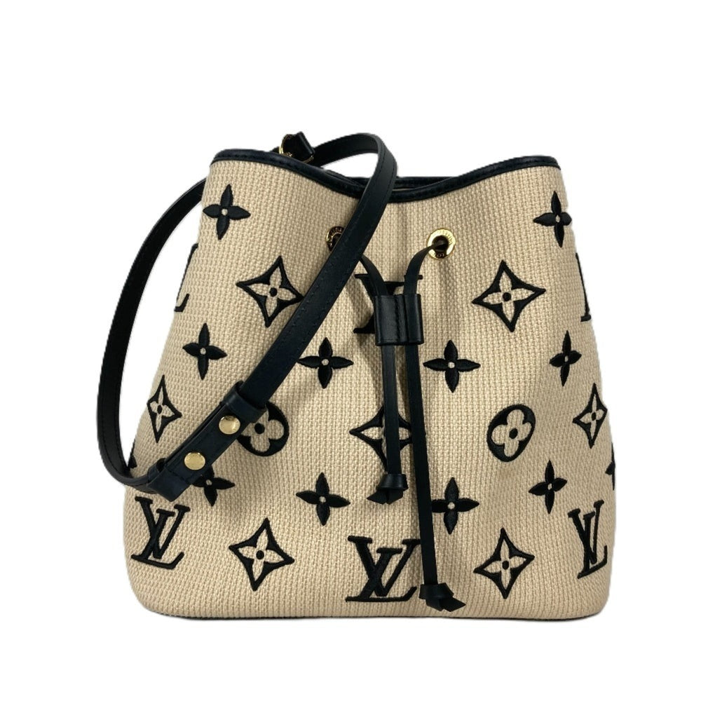 LOUIS VUITTON M23080 Monogram by the Pool NeoNoe MM Shoulder Bag Crossbody Drawstring Cotton Leather Women's Noir Black — Like New