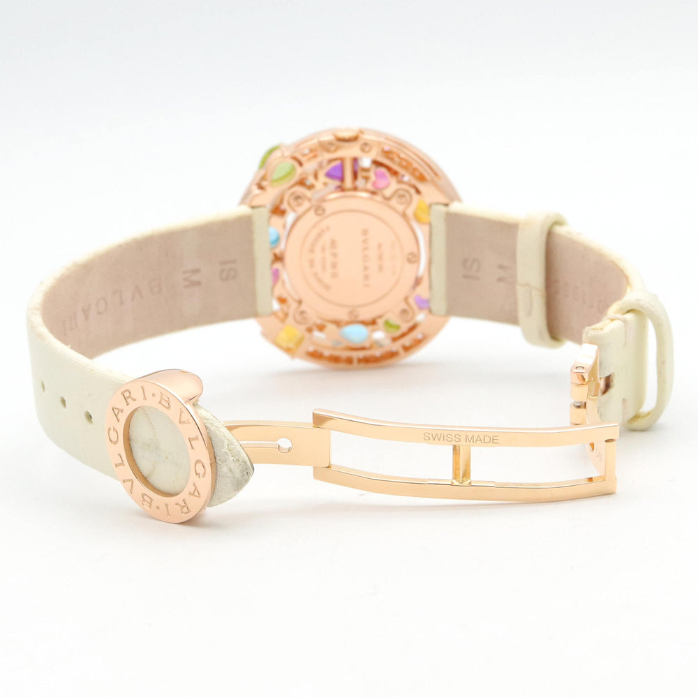 Bulgari BVLGARI Astrale Cerchi Diamond & Colored Stone Watch, 18K Pink Gold (PG), Diamond, Leather Strap, Women's, White, White Shell, AEP36G — Very Good