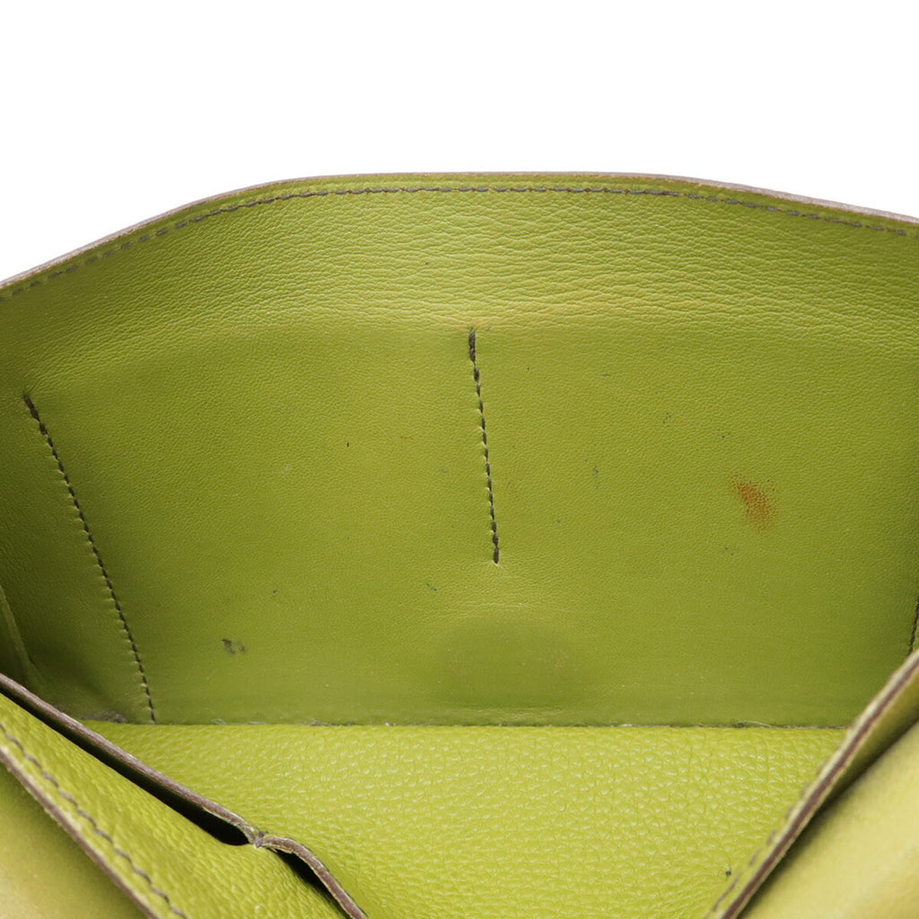 HERMES Dogon Duo GM Bifold Long Wallet in Togo Leather, Anise Green/Yellow-Green, Coin Case Missing, □L Stamped