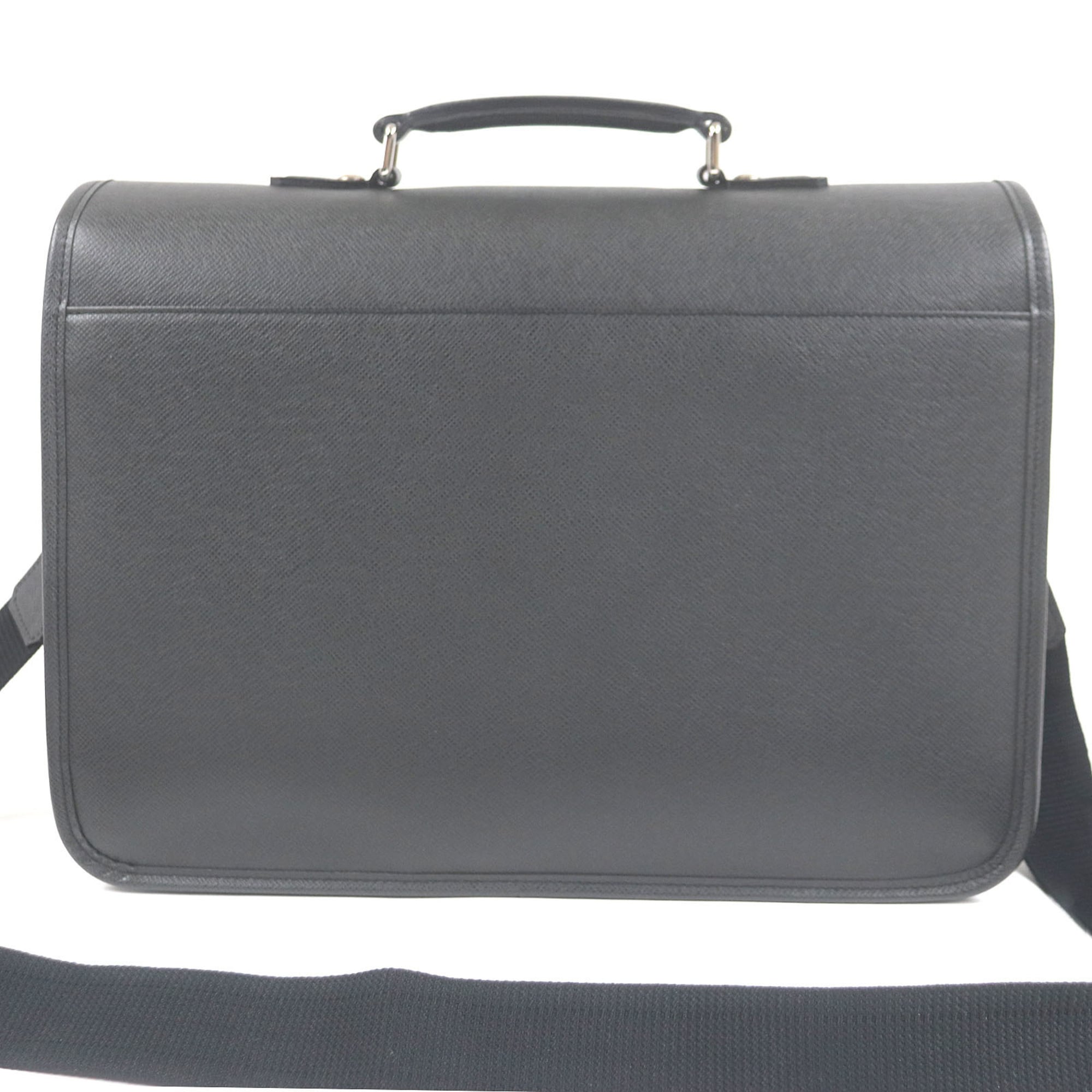 LOUIS VUITTON M32622 Taiga Anton LV Logo Embossed Briefcase Shoulder Bag Ardoise Made in France Men's — Like New