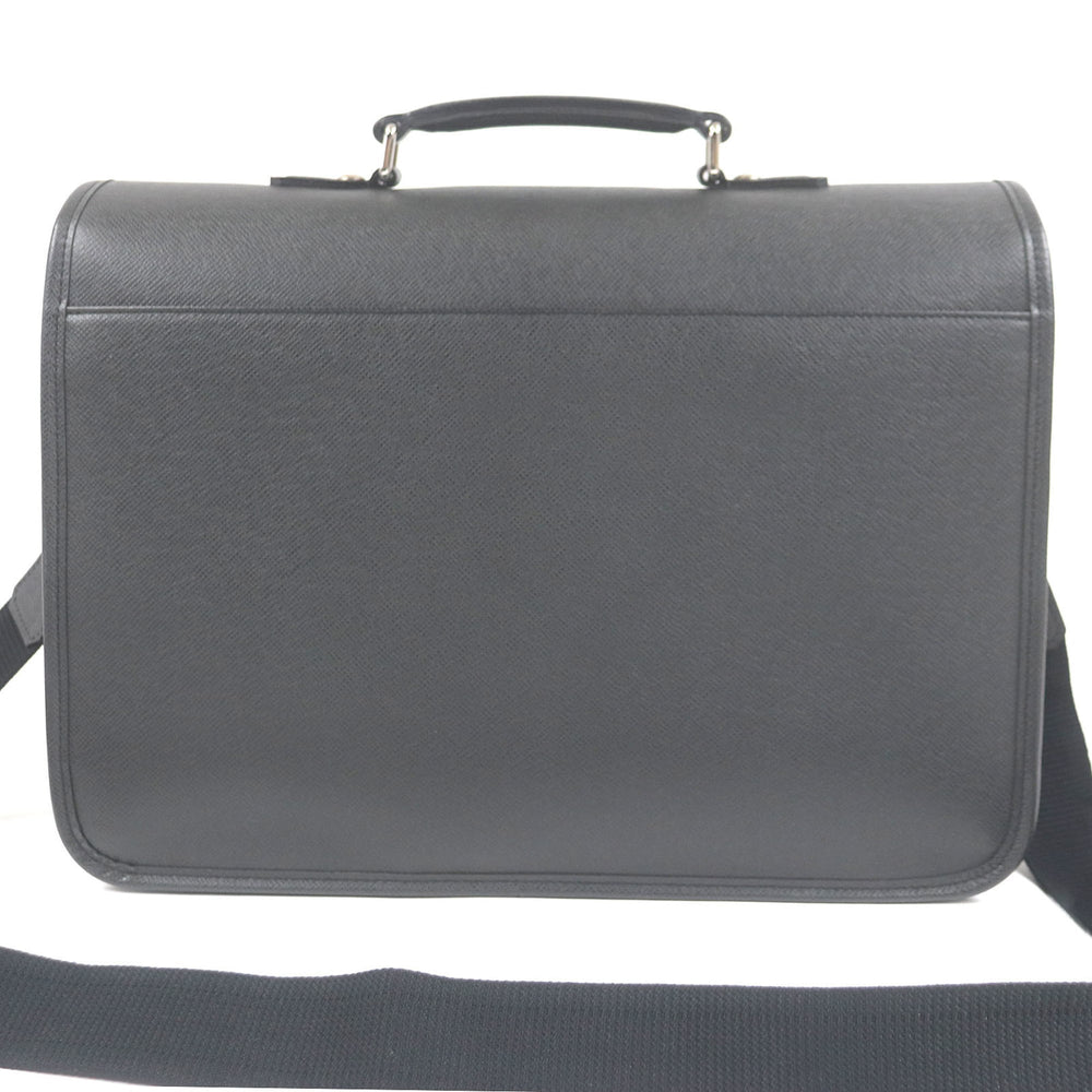 LOUIS VUITTON M32622 Taiga Anton LV Logo Embossed Briefcase Shoulder Bag Ardoise Made in France Men's — Like New