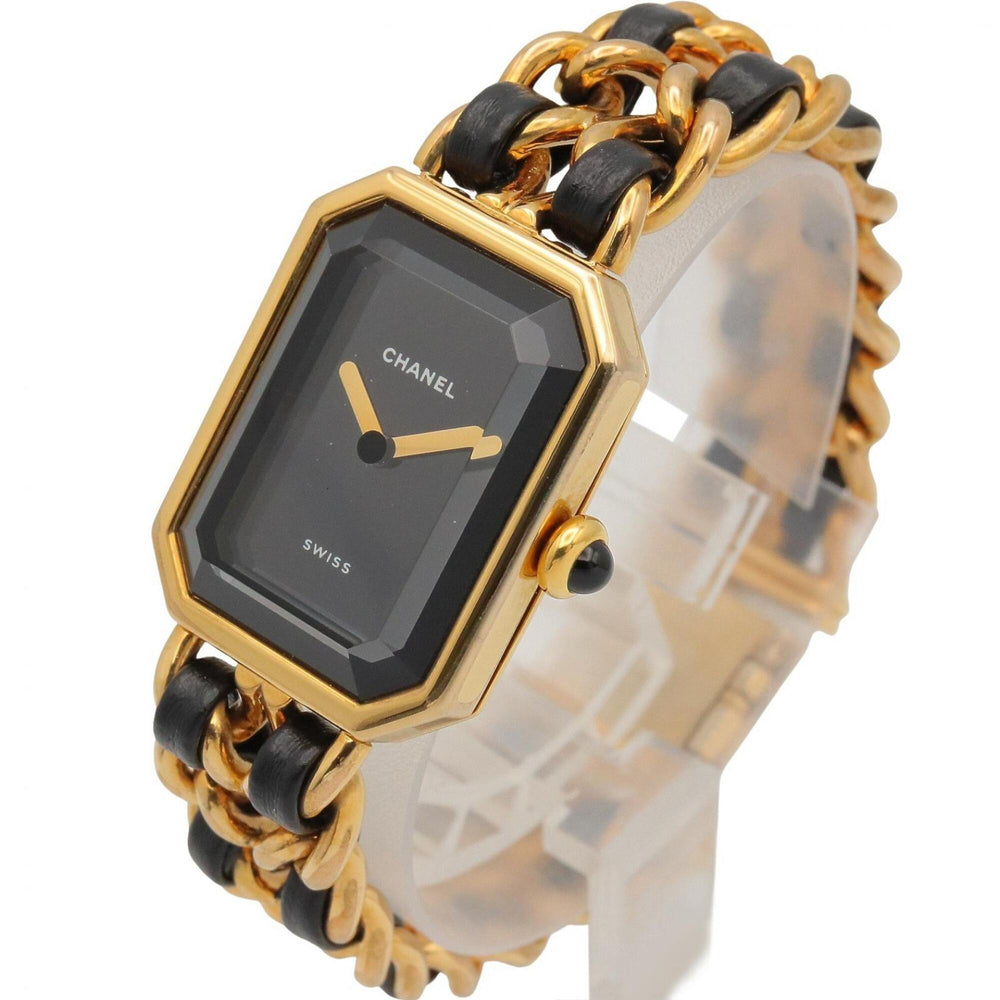 Chanel CHANEL Première S Watch, Gold Plated (GP), Leather Strap, Women's, Black, H0001 — Very Good