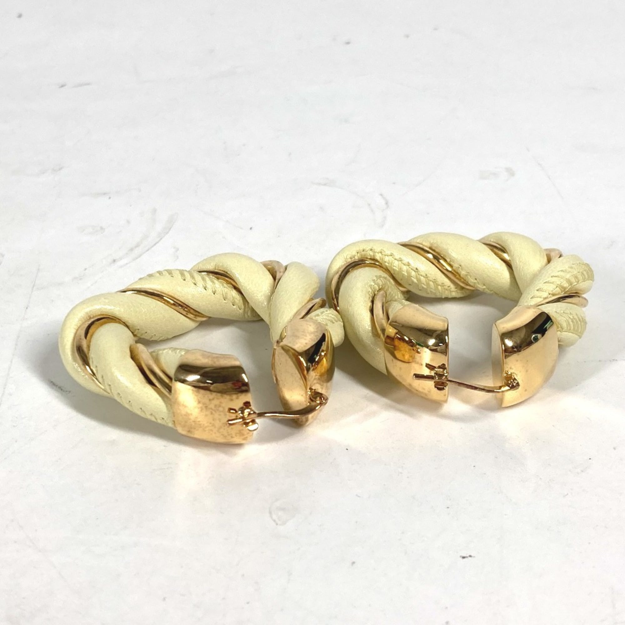BOTTEGA VENETA Twisted Triangle Hoop Earrings, Accessories, Leather, AG925, Women's, Light Yellow — Like New