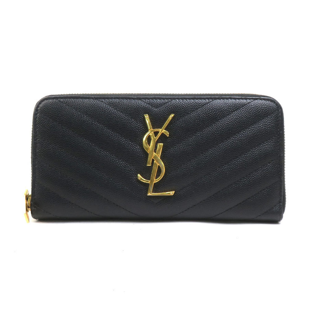 Saint Laurent round long wallet in black and gold leather for women (h31776g)