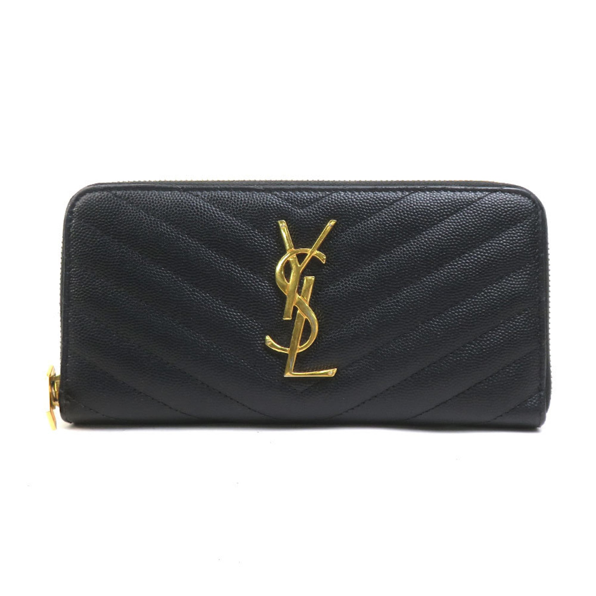 Saint Laurent round long wallet in black and gold leather for women (h31776g)
