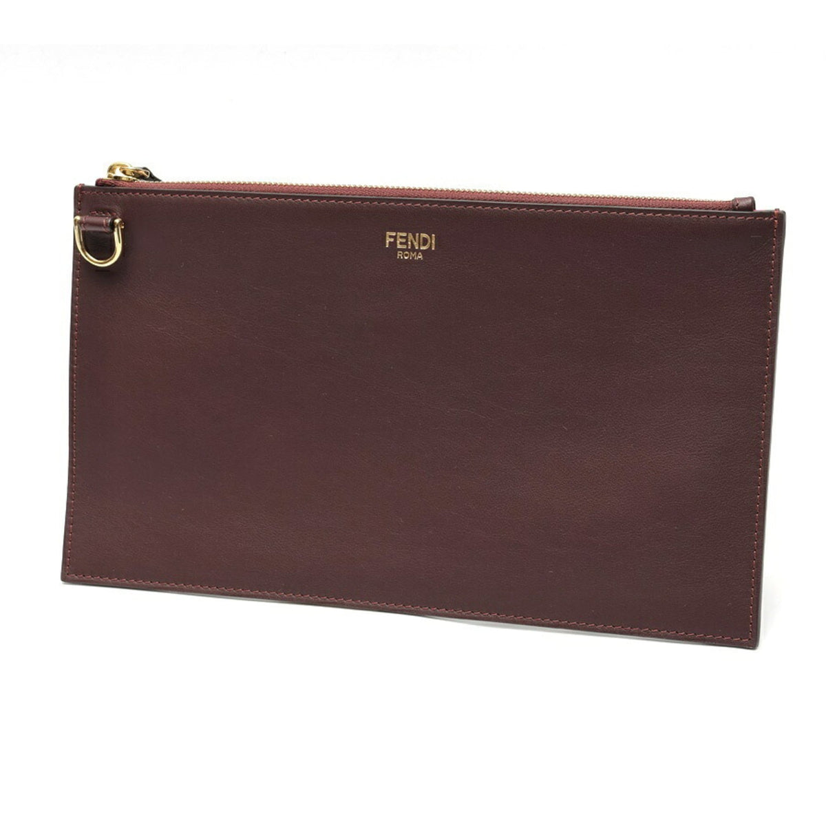 FENDI Flat Baguette Clutch Bag Medium 8N0149 Leather Bordeaux S-160070 — Like New