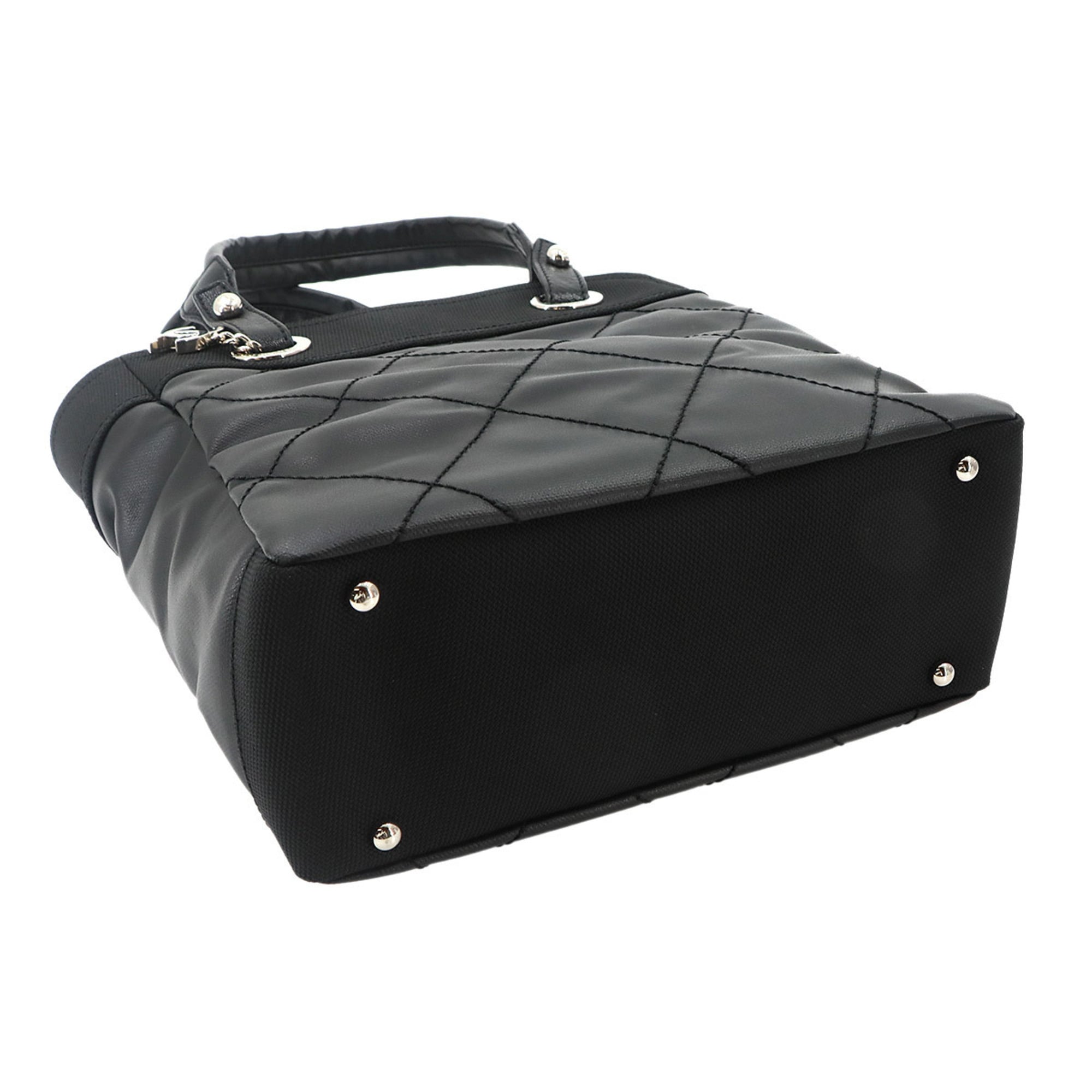 Chanel Paris Biarritz PM Tote Handbag, Nylon and Leather, Black, A34208, Silver Hardware — Like New