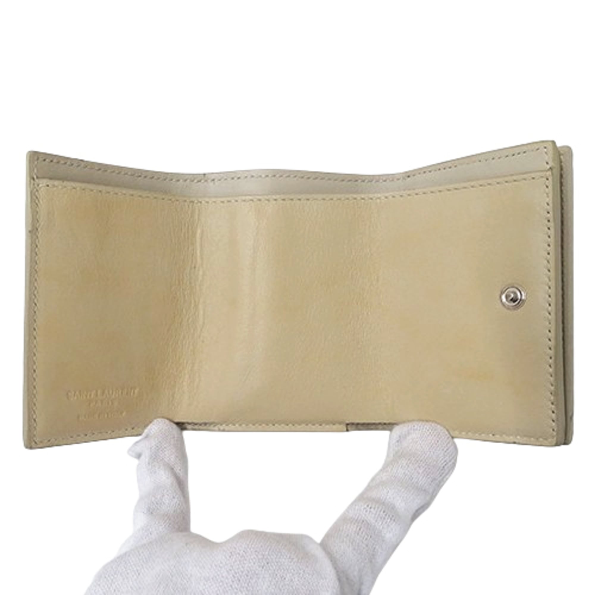 Saint Laurent Women's Tri-fold Wallet in Crocodile Embossed Leather, Ivory Mini