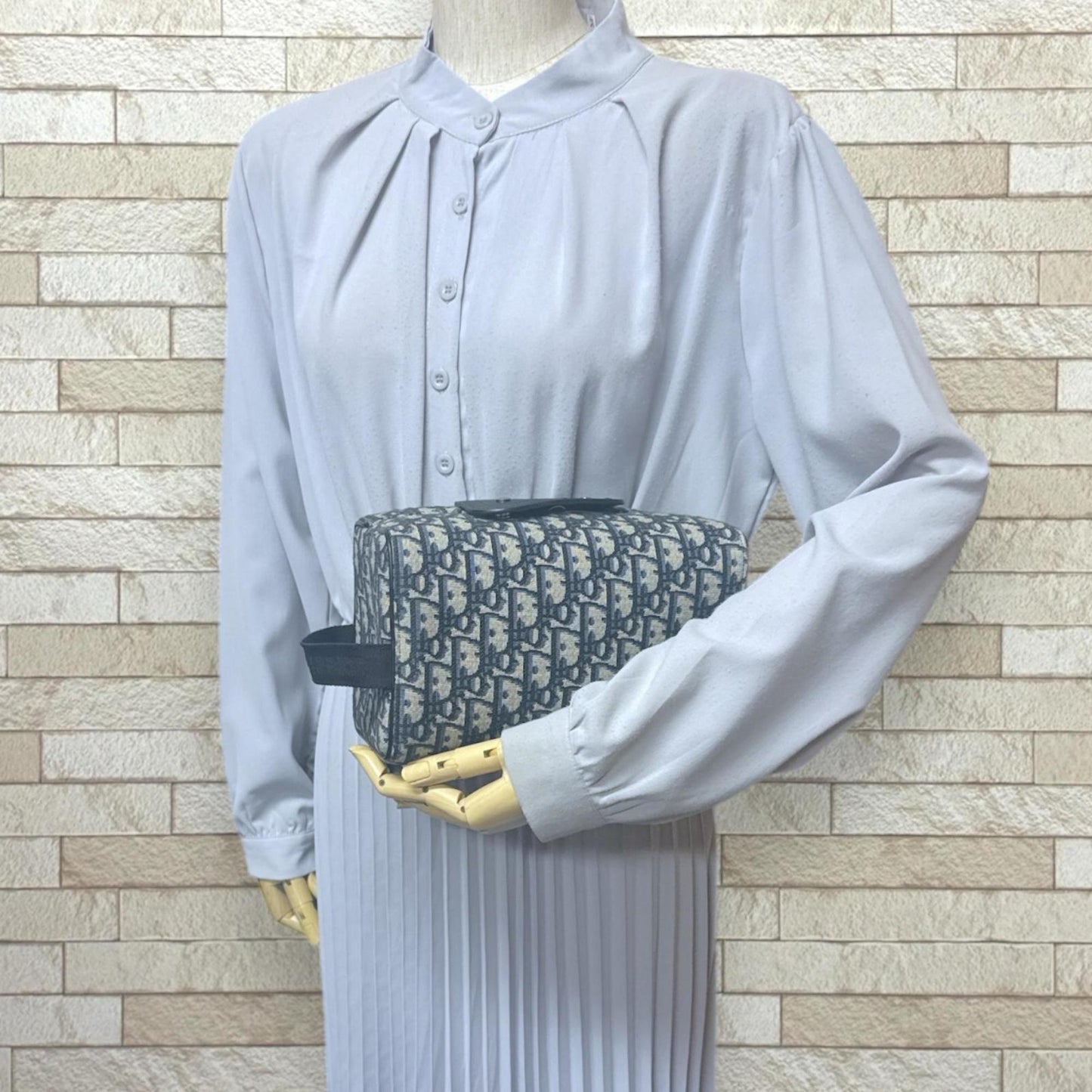 Christian Dior Dior Lango Toiletry Case Oblique Handbag Leather 2ADCA418YKY Beige Men's